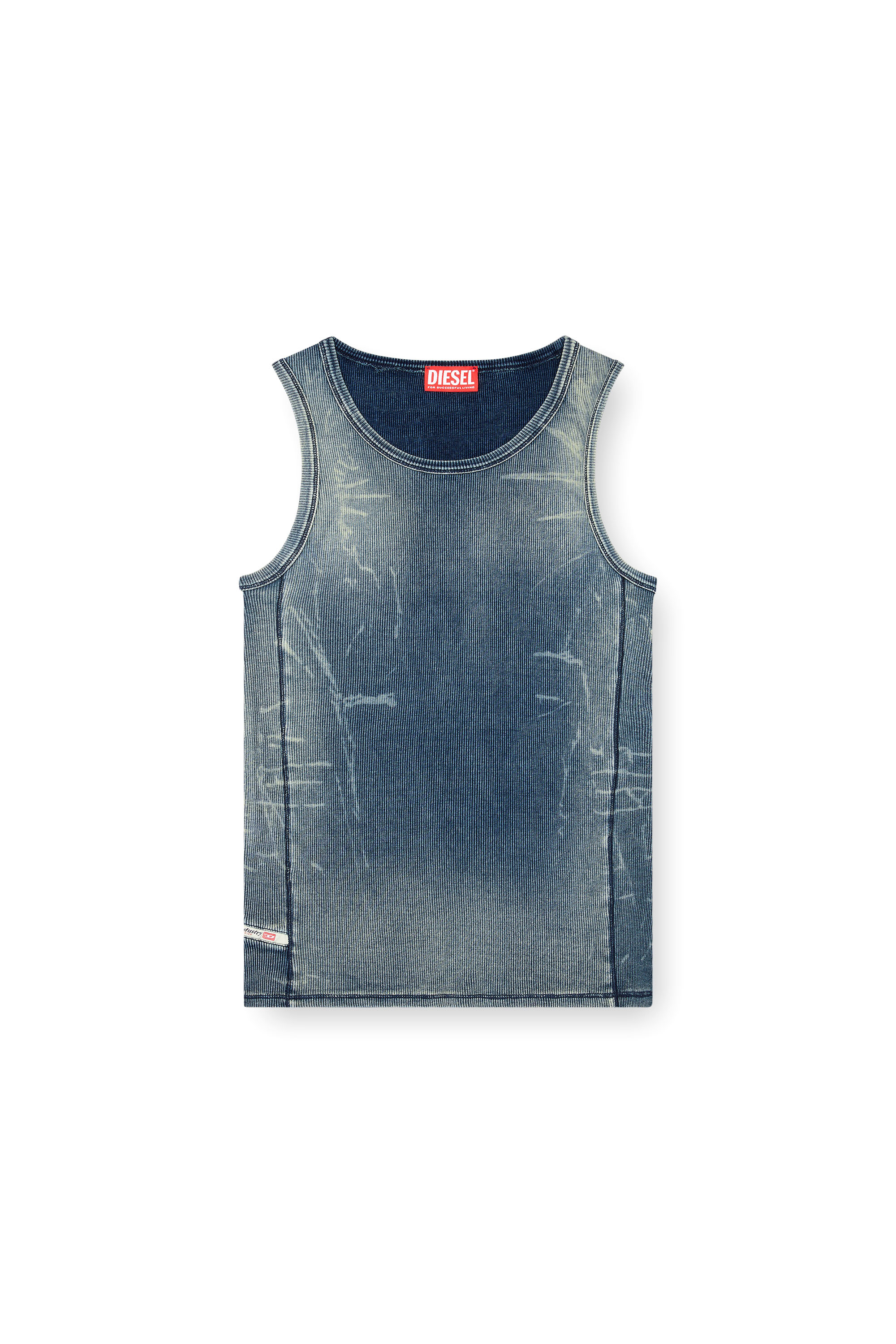 Diesel - T-GO, Unisex Geripptes Tanktop mit Denim-Trompe l'œil in Dunkelblau - 3