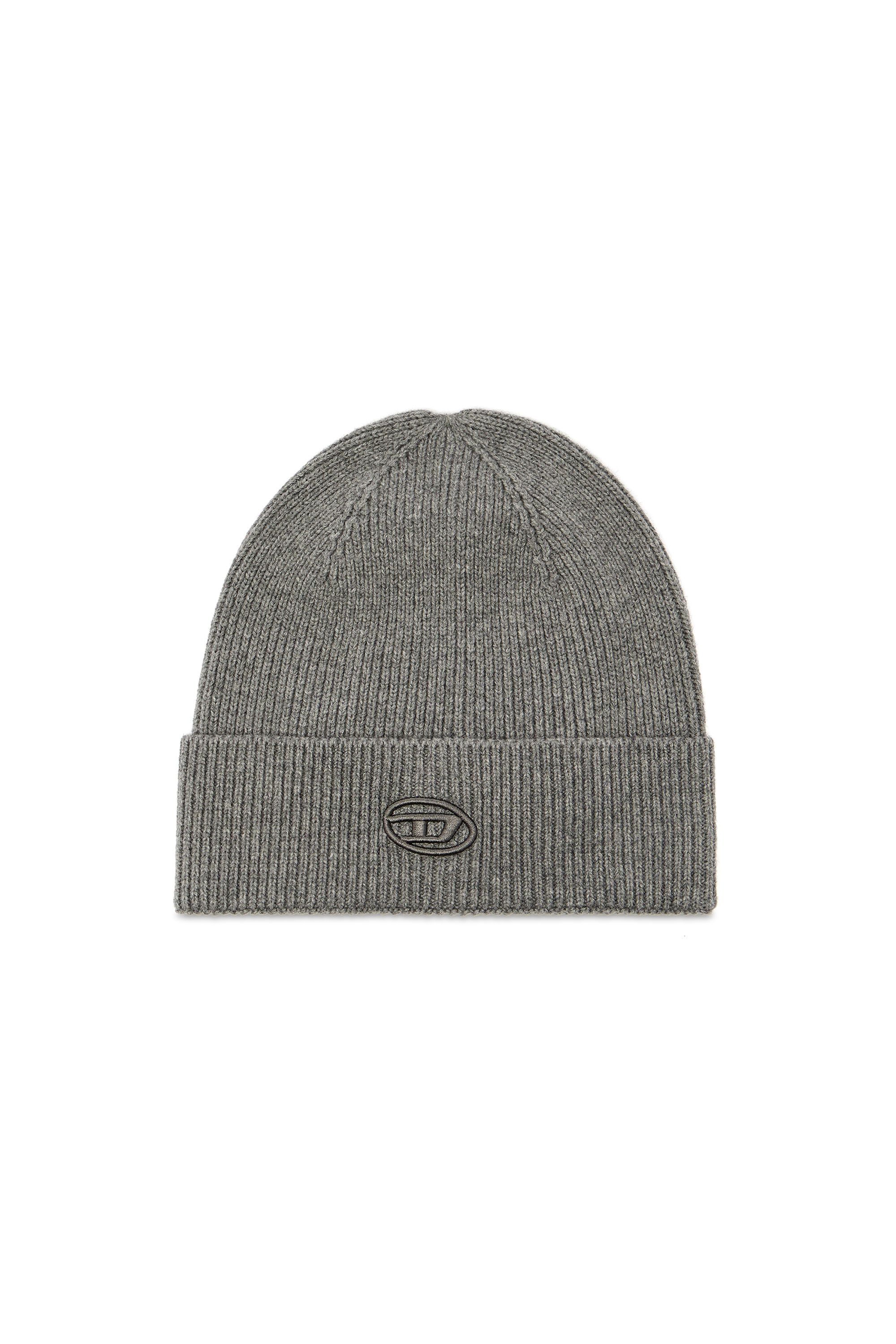 Diesel - K-CODER-FULLY B, Unisex Gerippte Beanie-M&uuml;tze mit D-Stickerei in Grau - 1