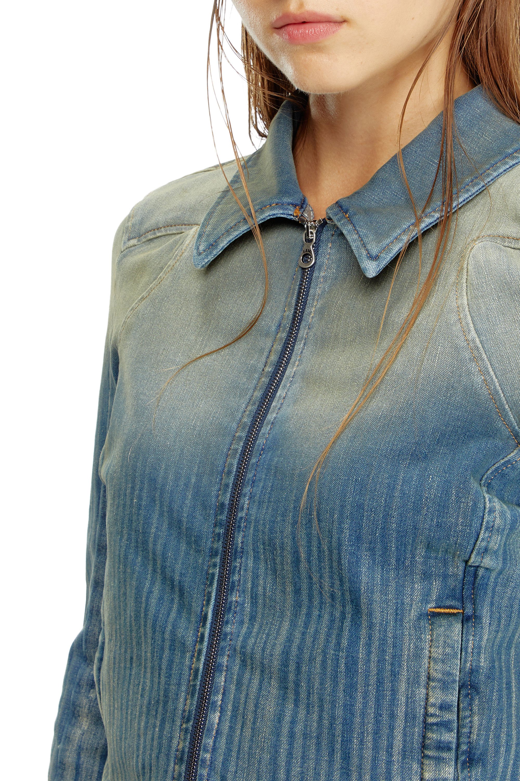 Diesel - DE-SILEN-S, Damen Cropped Jacke aus leicht gestreiftem Denim in Blau - Image 5