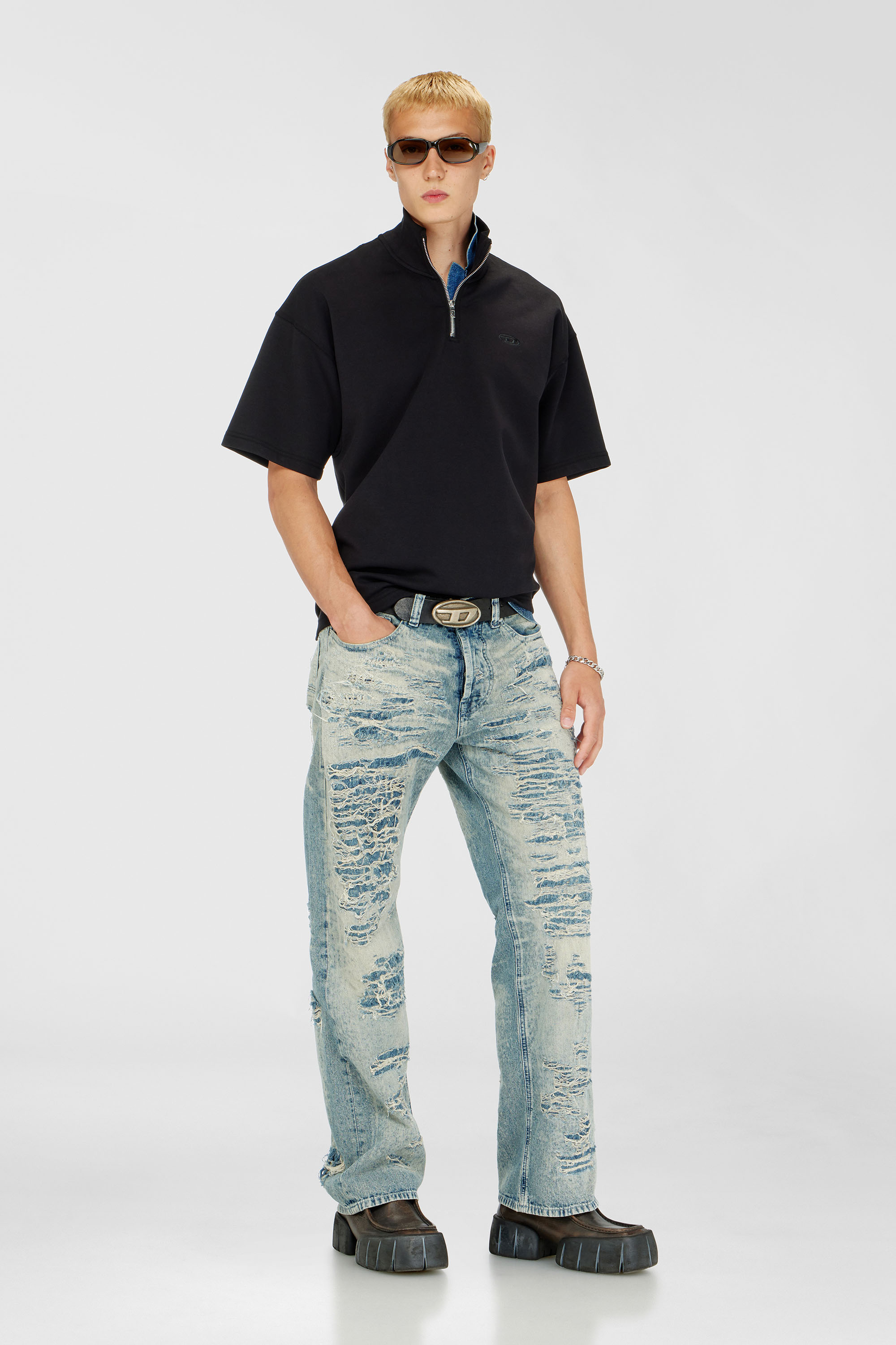 Diesel - S-CUBY, Herren Kurz&auml;rmliges Sweatshirt mit halbem zip aus leichtem Scuba in Schwarz - 2