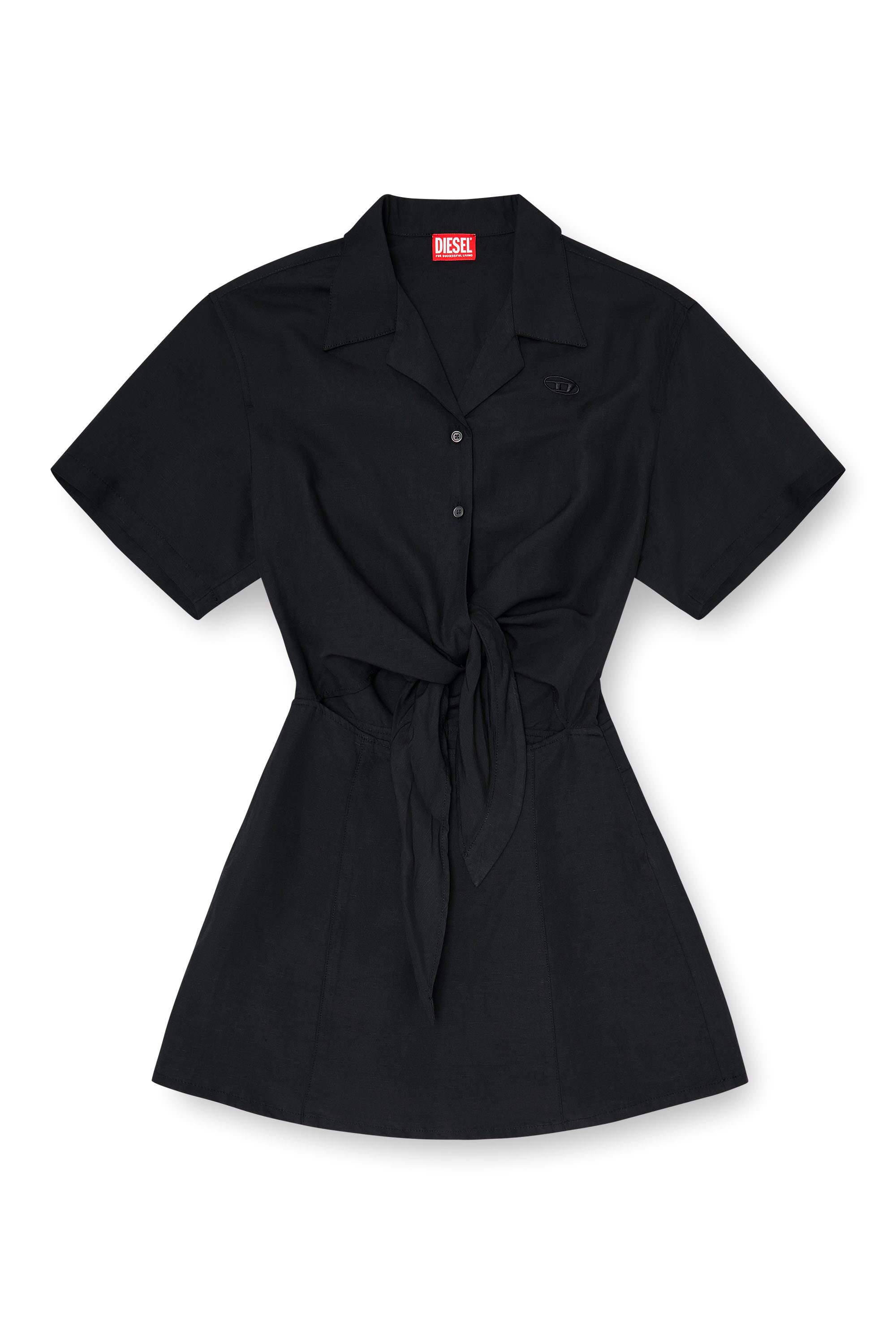 Diesel - D-STALL, Damen Mini-Kleid aus Leinenmischung mit Taillenknoten in Schwarz - 3