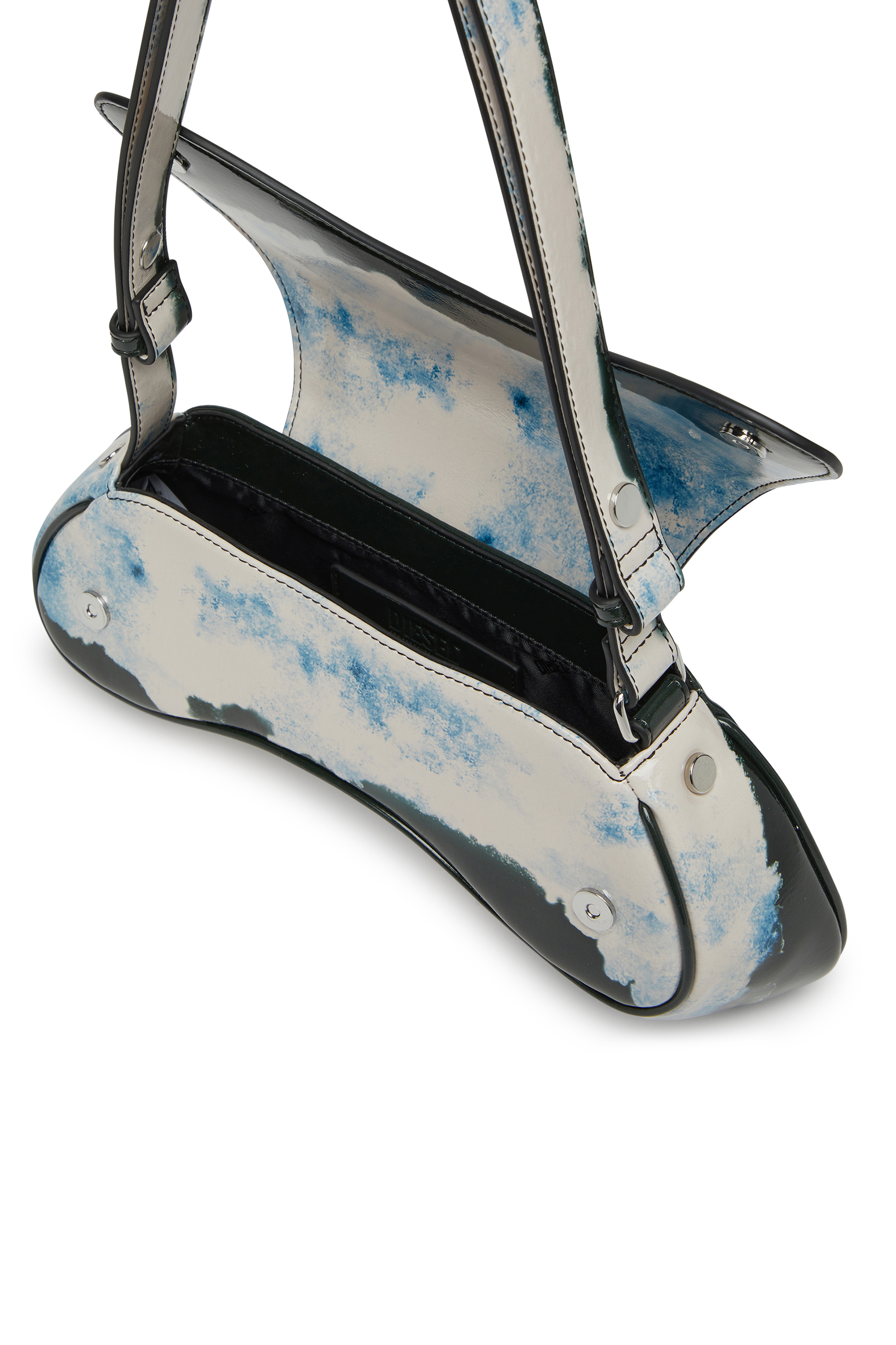 Diesel - PLAY CROSSBODY, Damen Play-Schultertasche mit glänzendem PU-Print in Weiss/Schwarz - 4