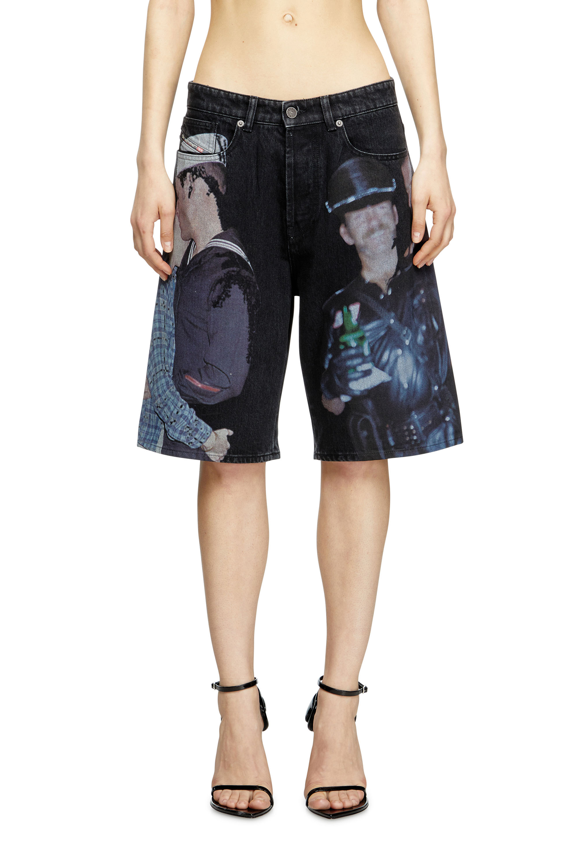 Diesel - PR-D-RIXFORD-S, Unisex Denim-Shorts mit mehrfarbigem Print in Schwarz - 1
