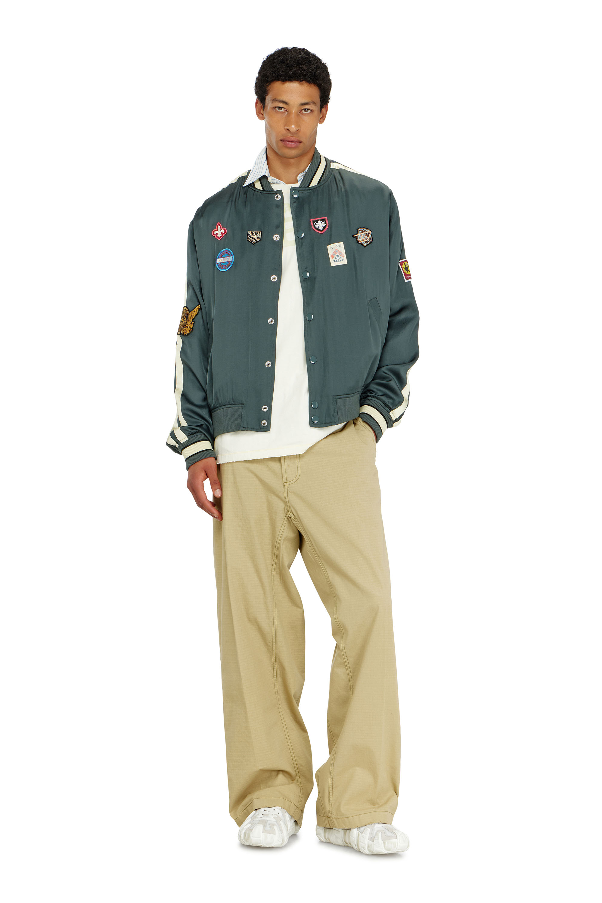 Diesel - J-ANNU, Herren Satin-bomberjacke mit patches in null - 2