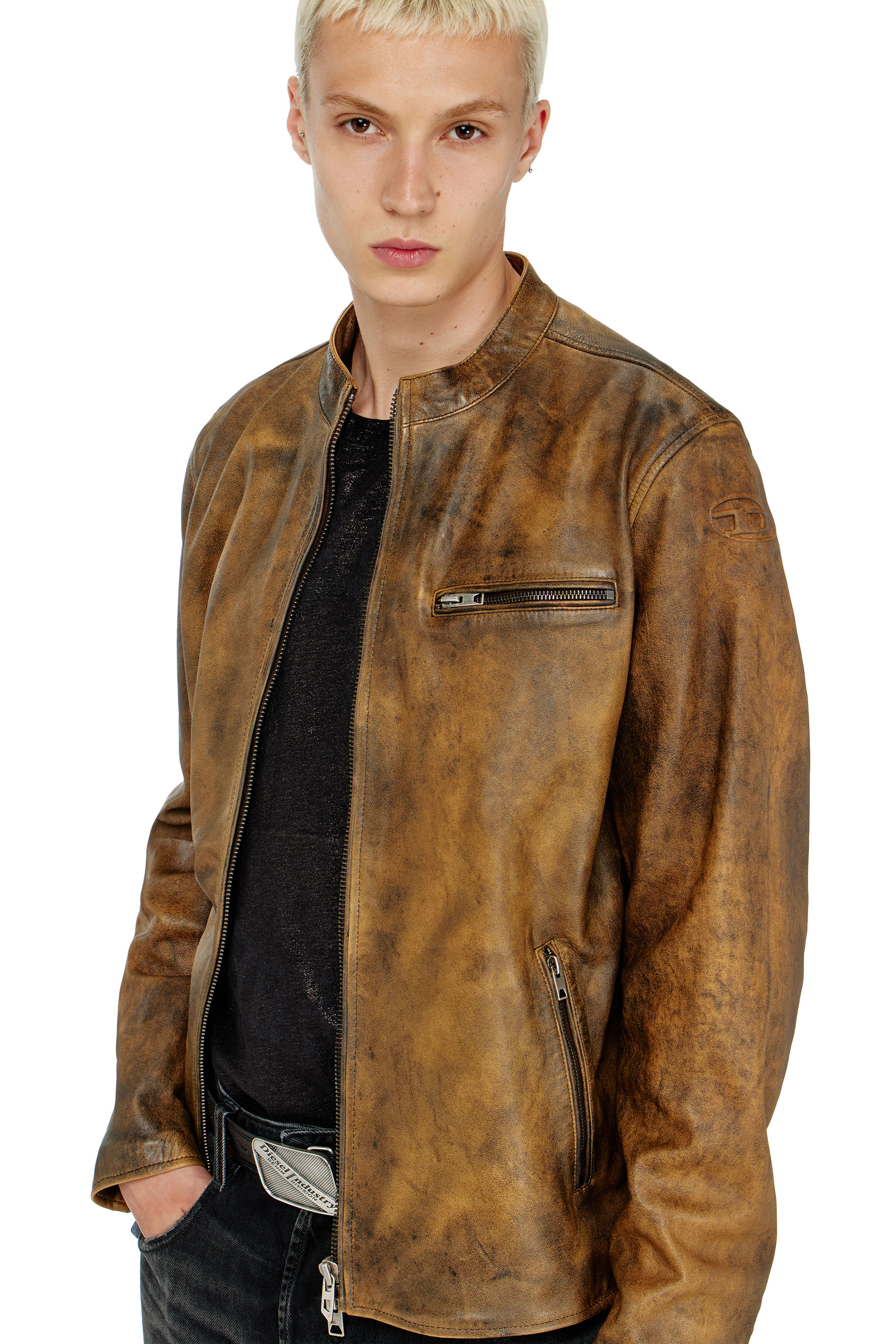 Diesel - L-ZAD-KNCZ, Herren Biker jacket aus behandeltem Leder in null - 5