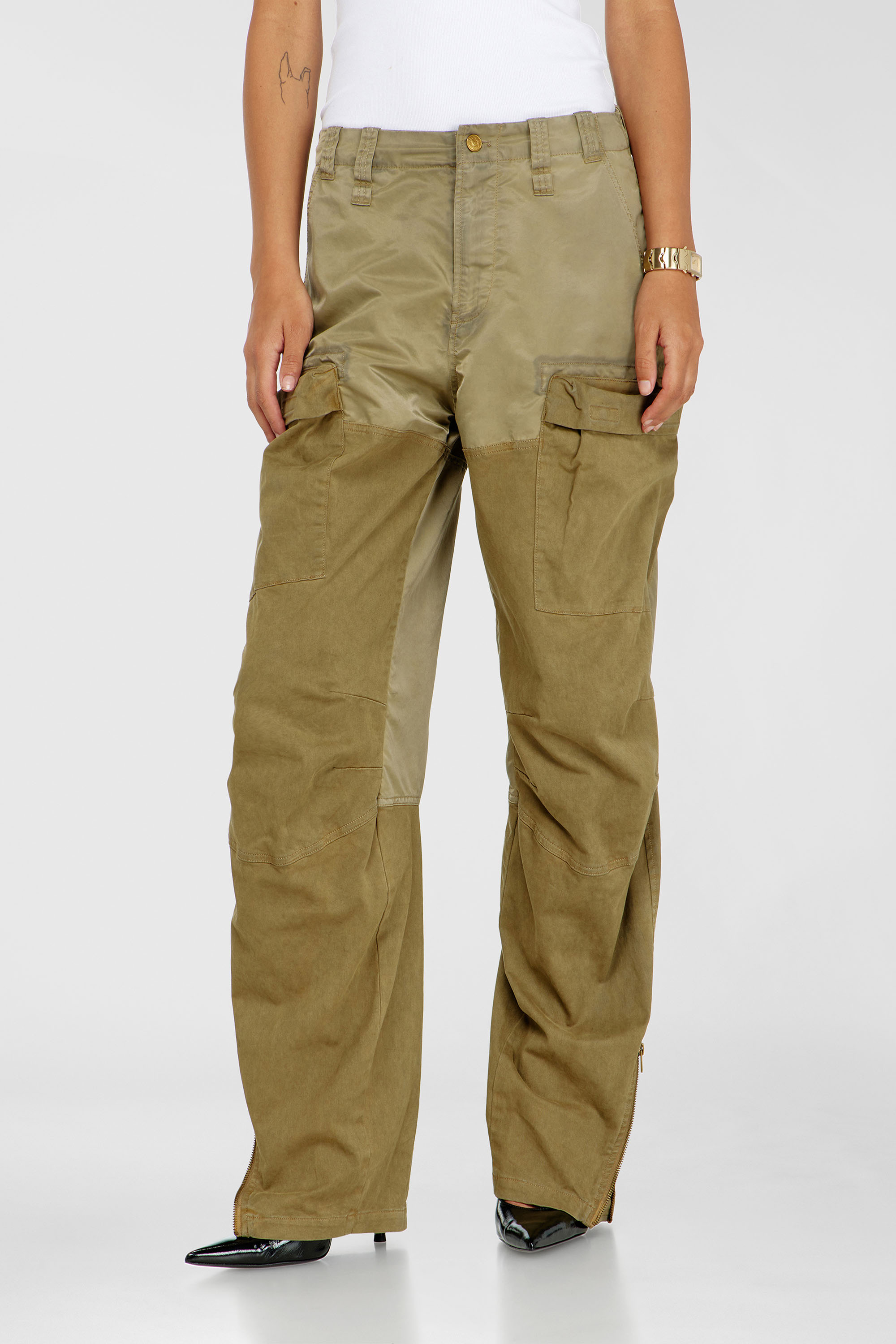 Diesel - P-ARKER, Damen Cargo-Hose aus Baumwolle und Nylon in Armeegr&uuml;n - 3