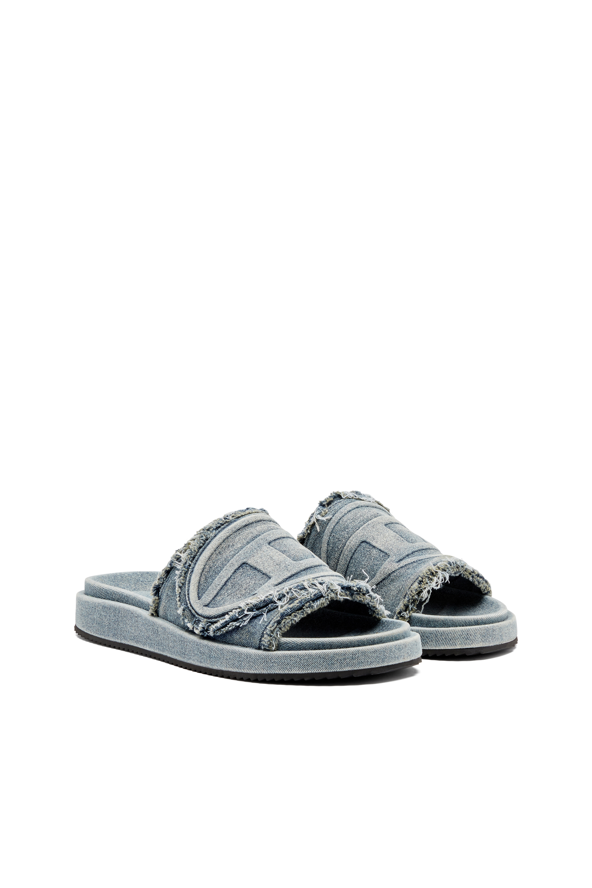 Diesel - SA-SLIDE D OVAL, Unisex Sa-Slide D-Slides aus vielgetragenem Denim in Hellblau - 2