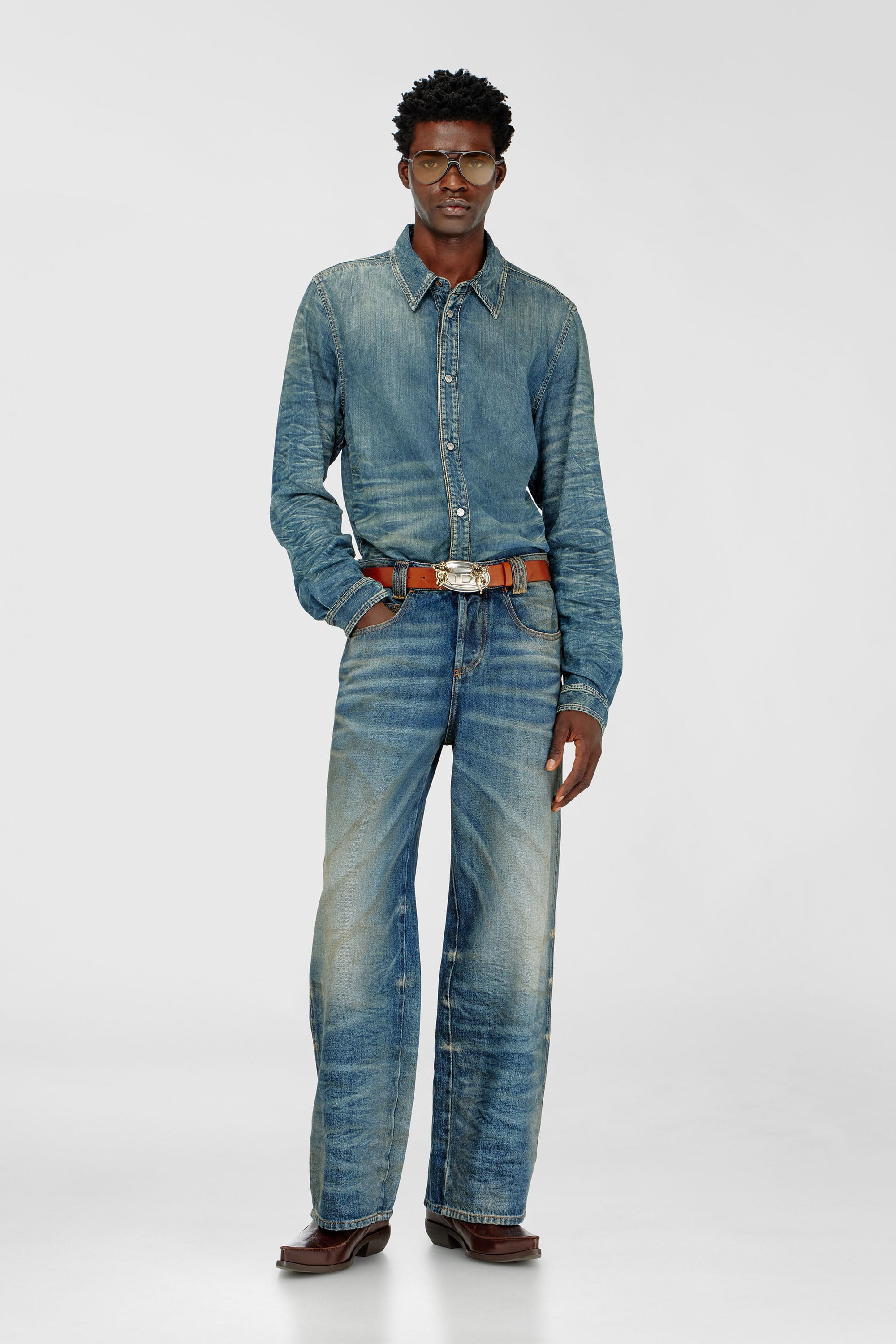 Diesel - D-SYNAR-FSJ4, Herren Hemd aus Denim mit Knitter- und Used-Effekt in Mittelblau - 2