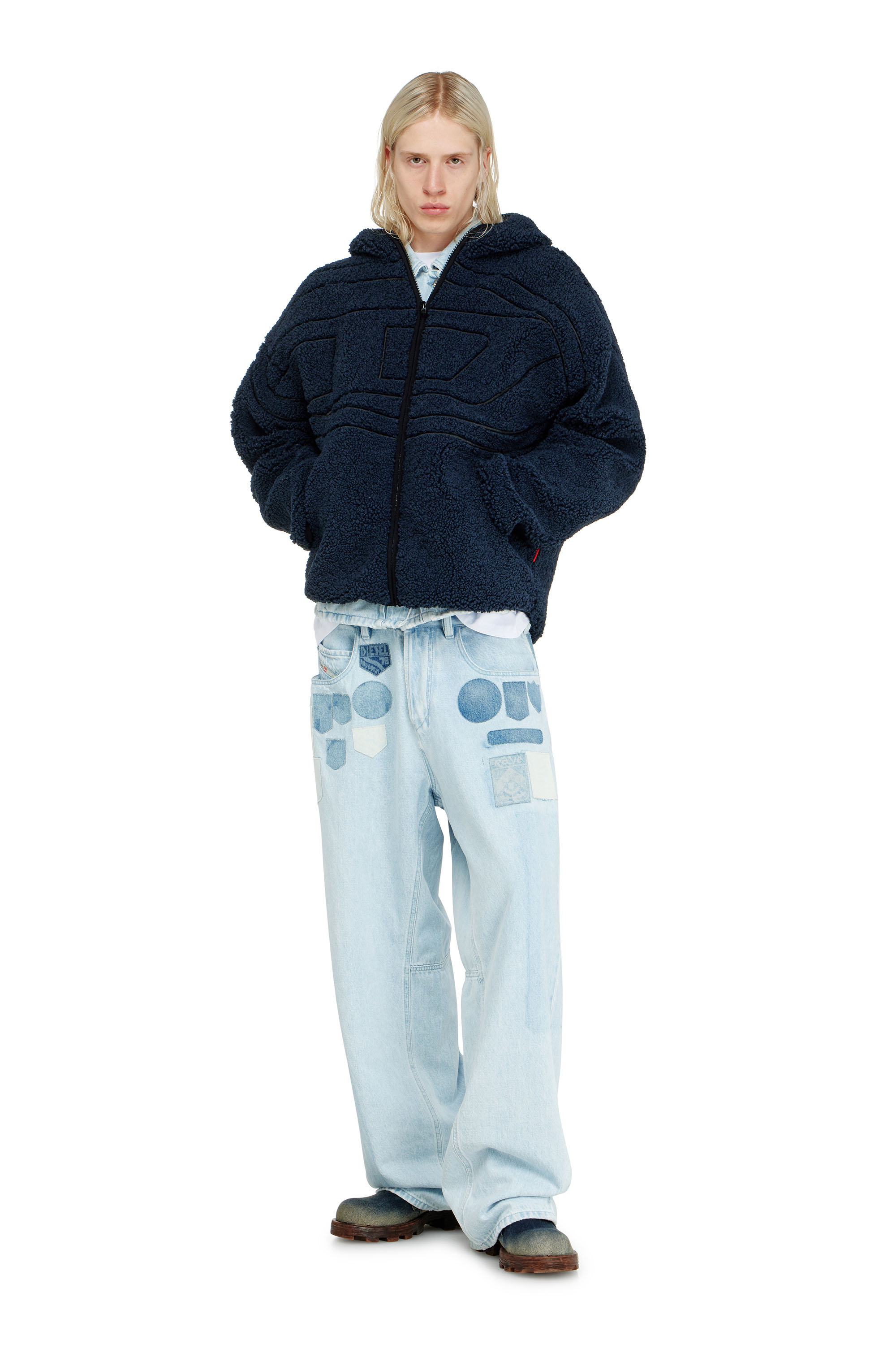 Diesel - S-ZAT, Herren Teddy-Kapuzenpullover in Dunkelblau - 2