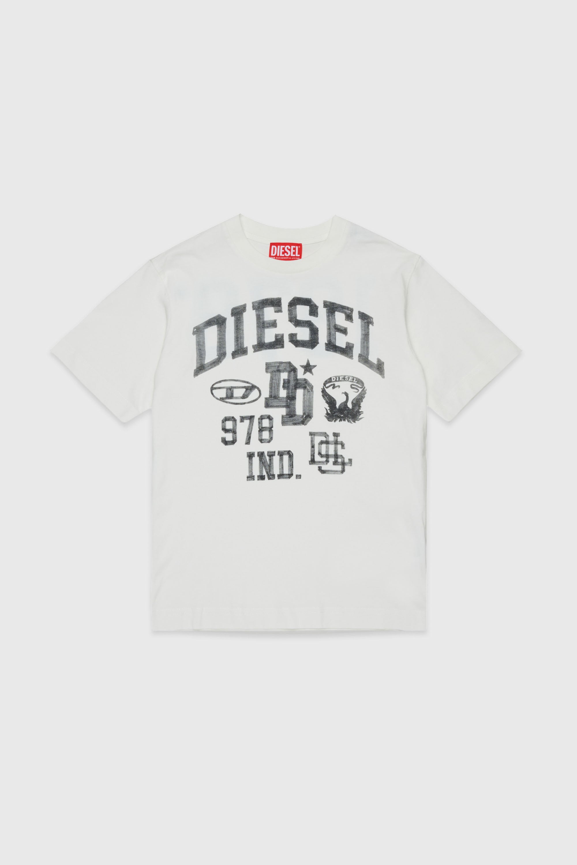 Diesel - TBAND OVER, Herren Baumwoll-T-Shirt mit varsity-Grafik in Wei&szlig; - 1