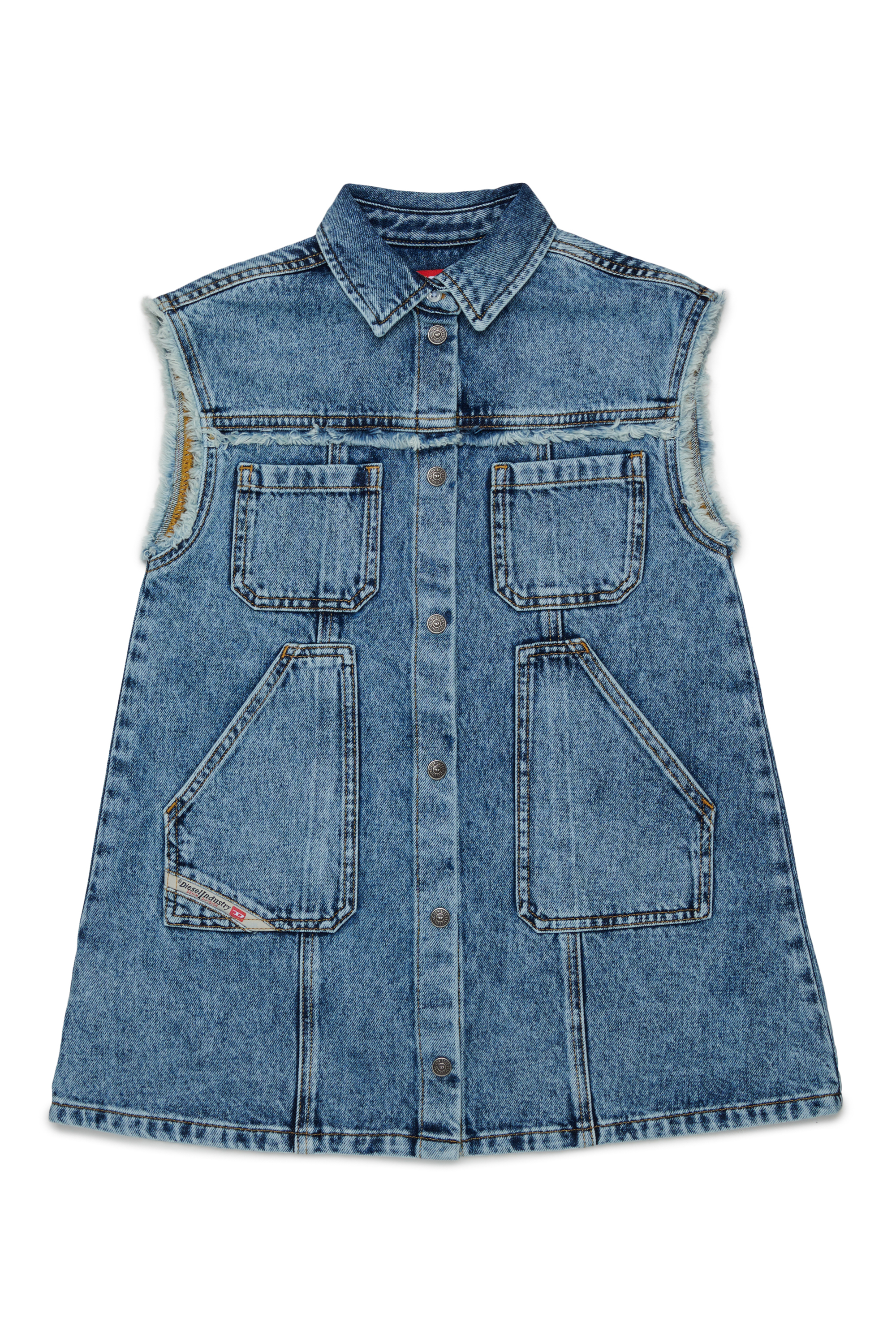 Diesel - DELKA, Damen &Auml;rmelloses Hemdblusenkleid aus Denim mit Marmor-Effekt in Mittelblau - 1