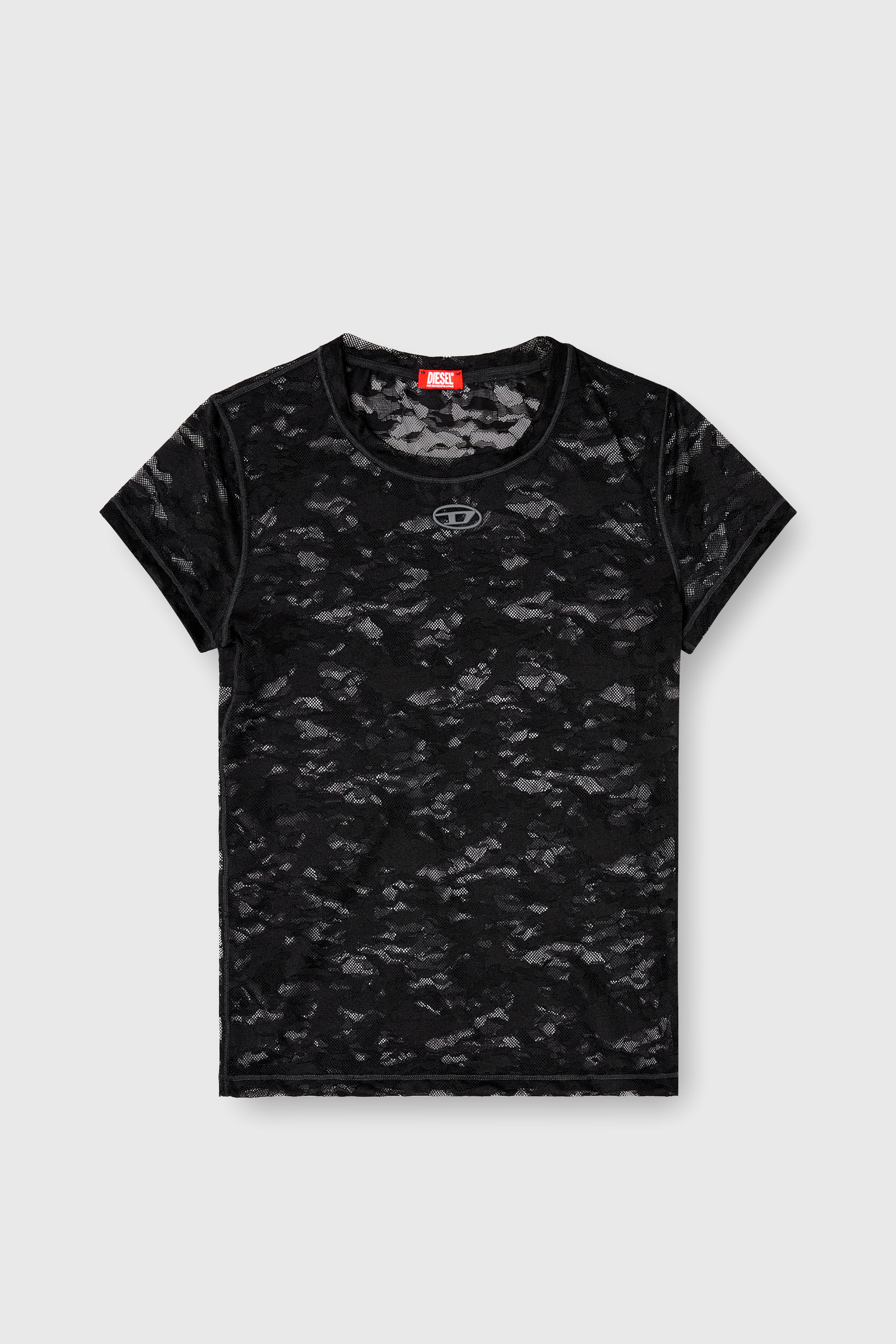 Diesel - KASIA-UTLT, Damen T-Shirt mit Camouflage-Spitze in Schwarz - 2
