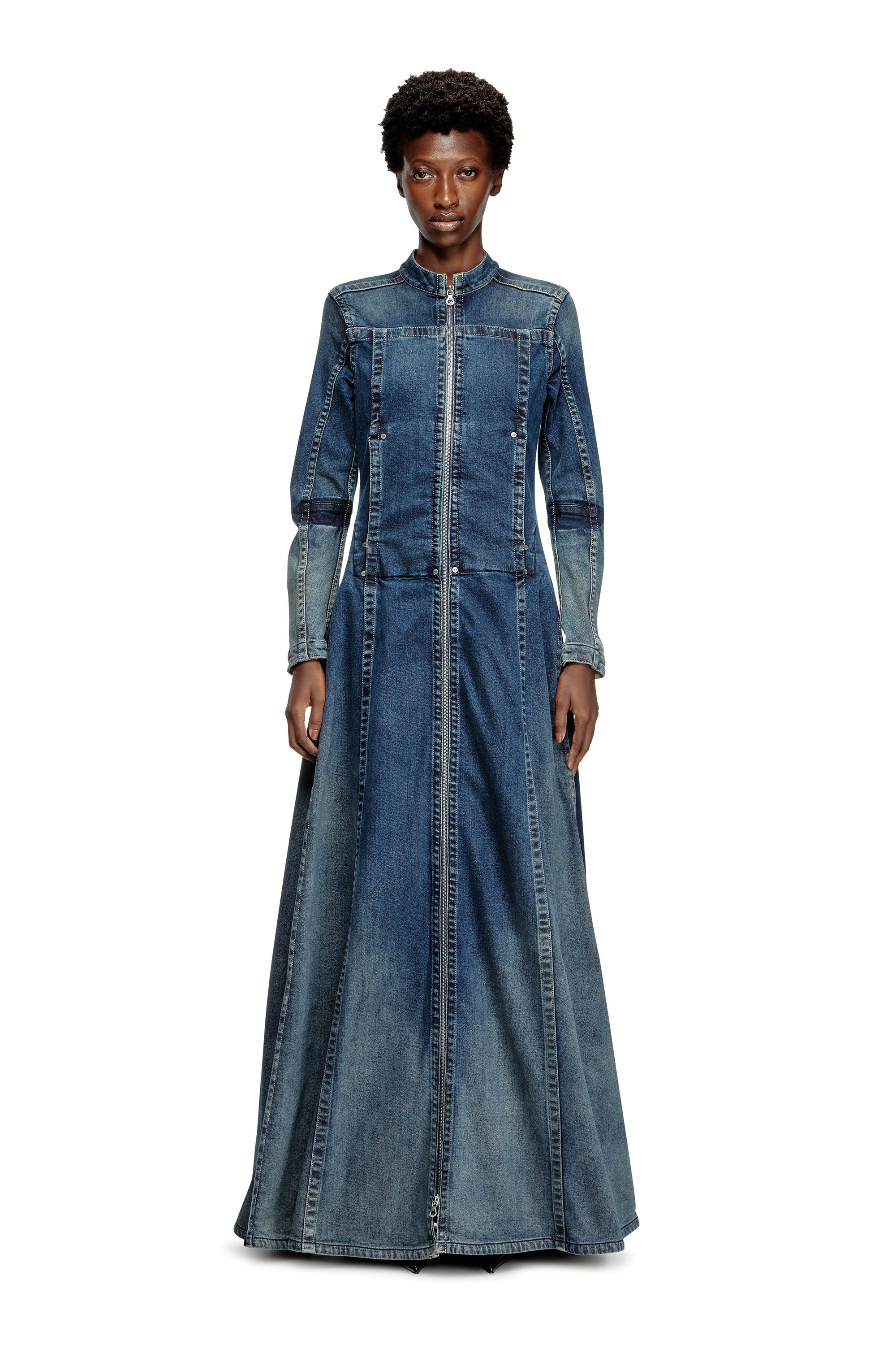 Diesel - DE-RO1-RE-FSG, Damen Maxikleid aus Rehab-Denim in Mittelblau - 3