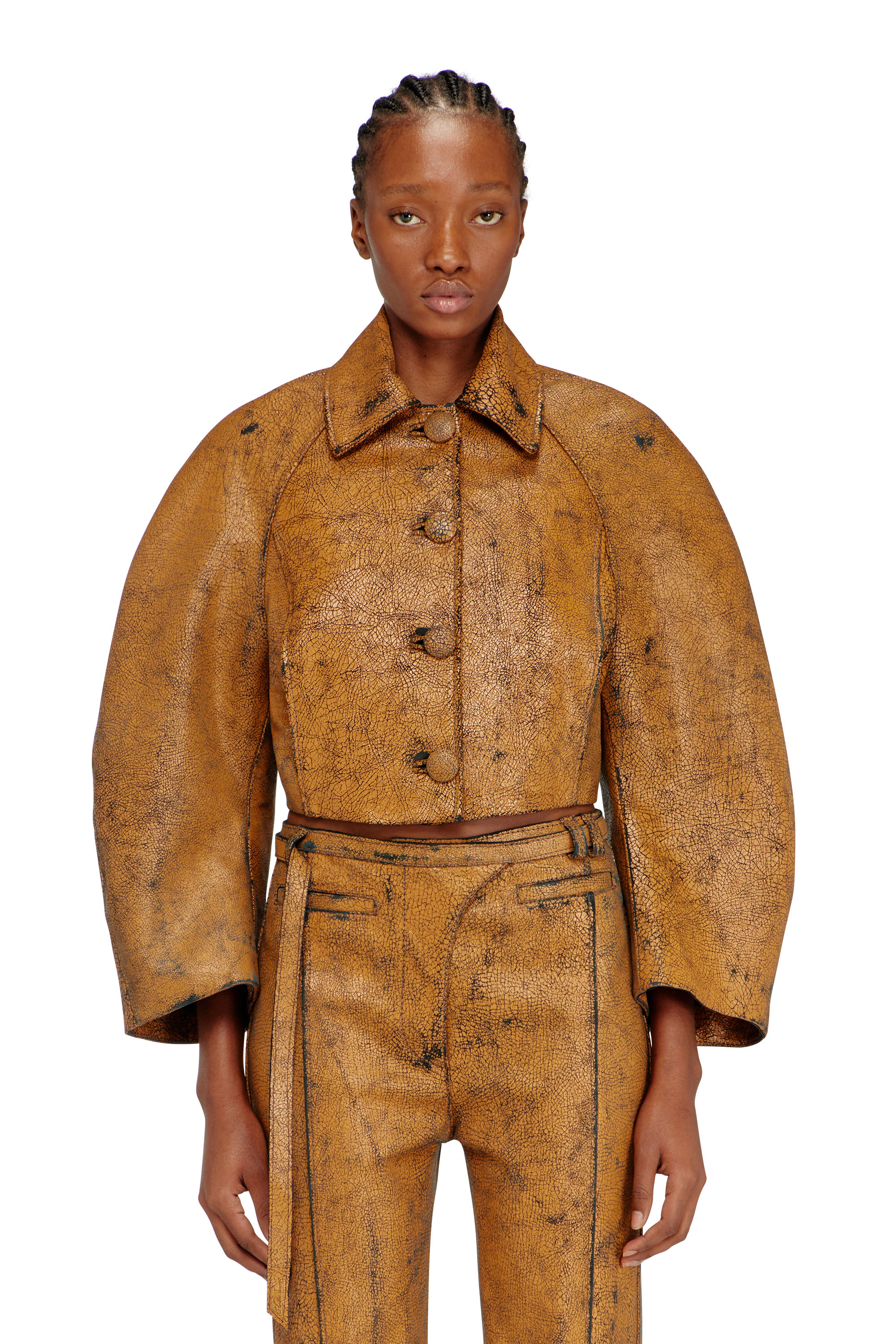 Diesel - L-RAYA, Damen Verk&uuml;rzte Kokonjacke aus Crackle-Leder in null - 3