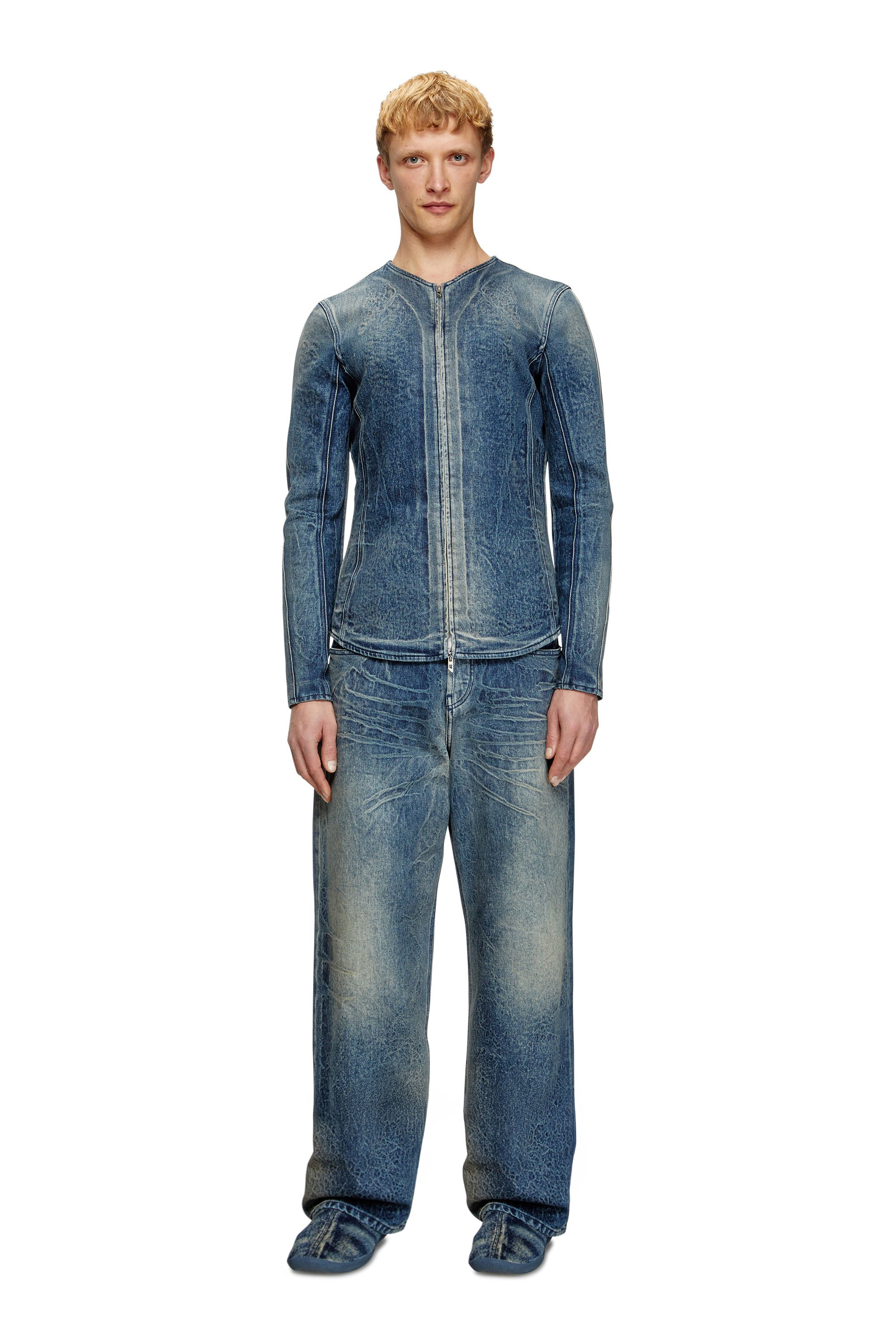 Diesel - D-CARDI-FSG, Man's Jacket in Ghost Embossed denim in Medium blue - 2