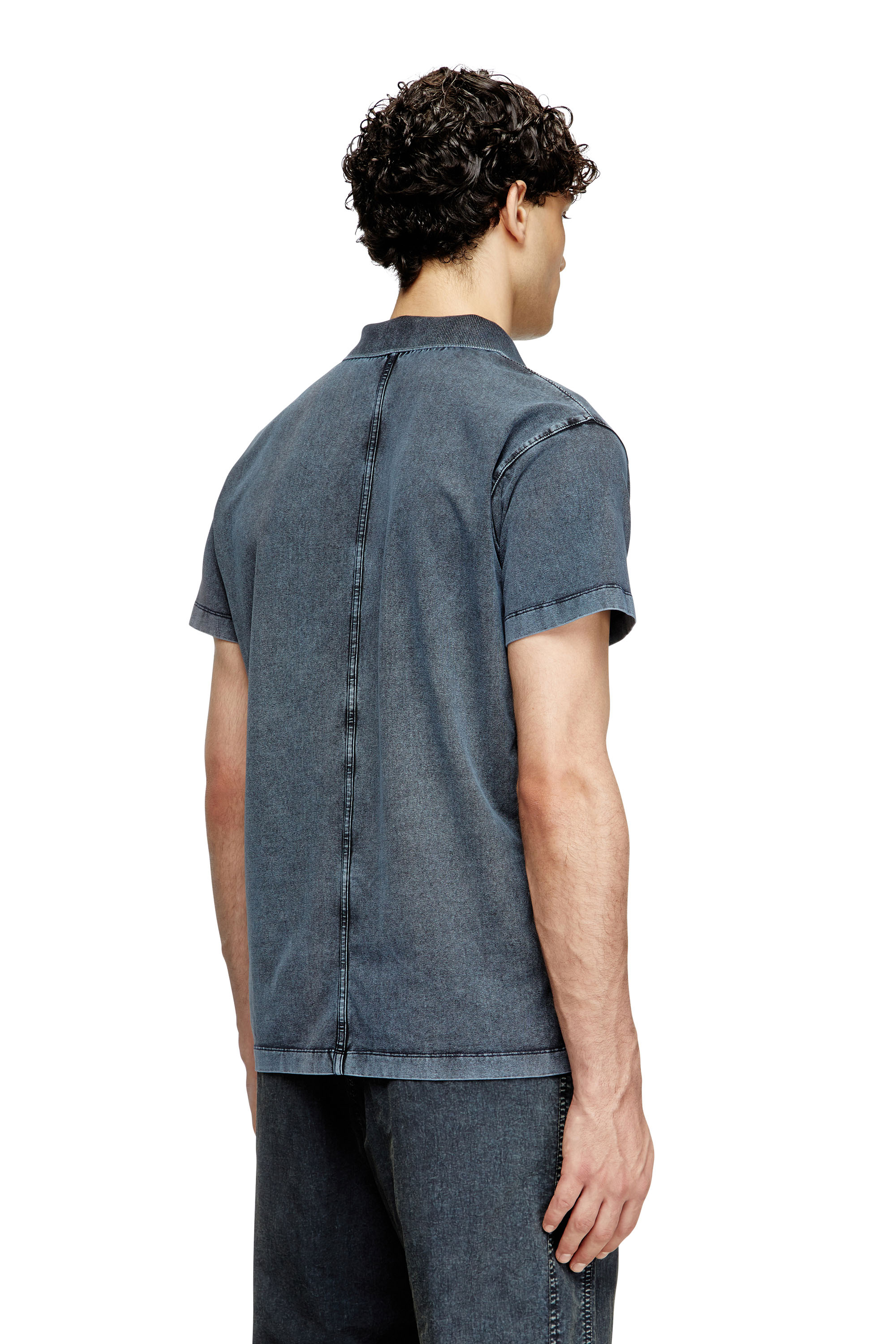 Diesel - T-NOMELY, Herren Poloshirt aus Jersey in Denim-Optik in Dunkelblau - 3