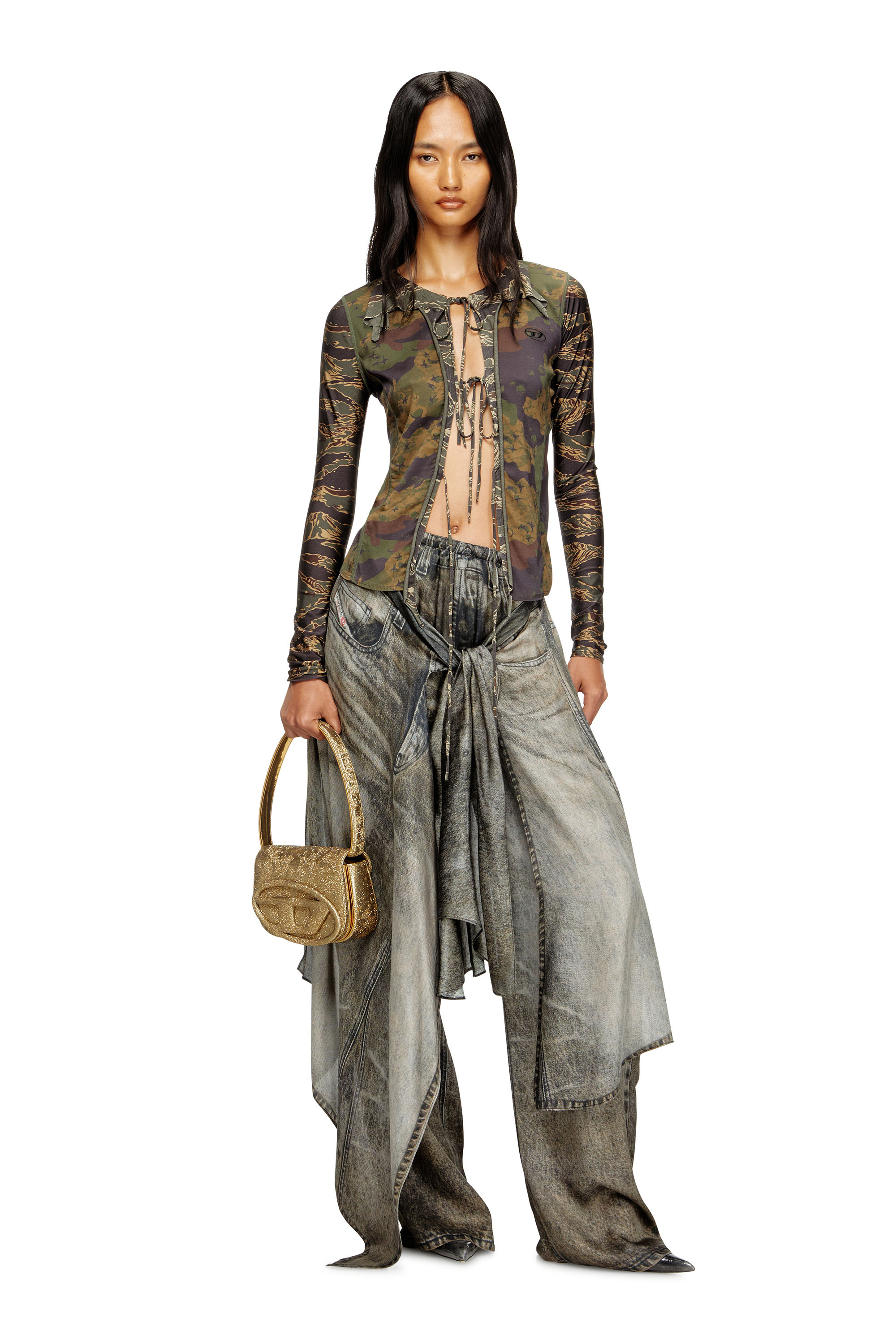 Diesel - 1DR, Damen 1DR-Ikonische 1DR-Tasche aus Glitter-Camo-Lurex in Gold - 6