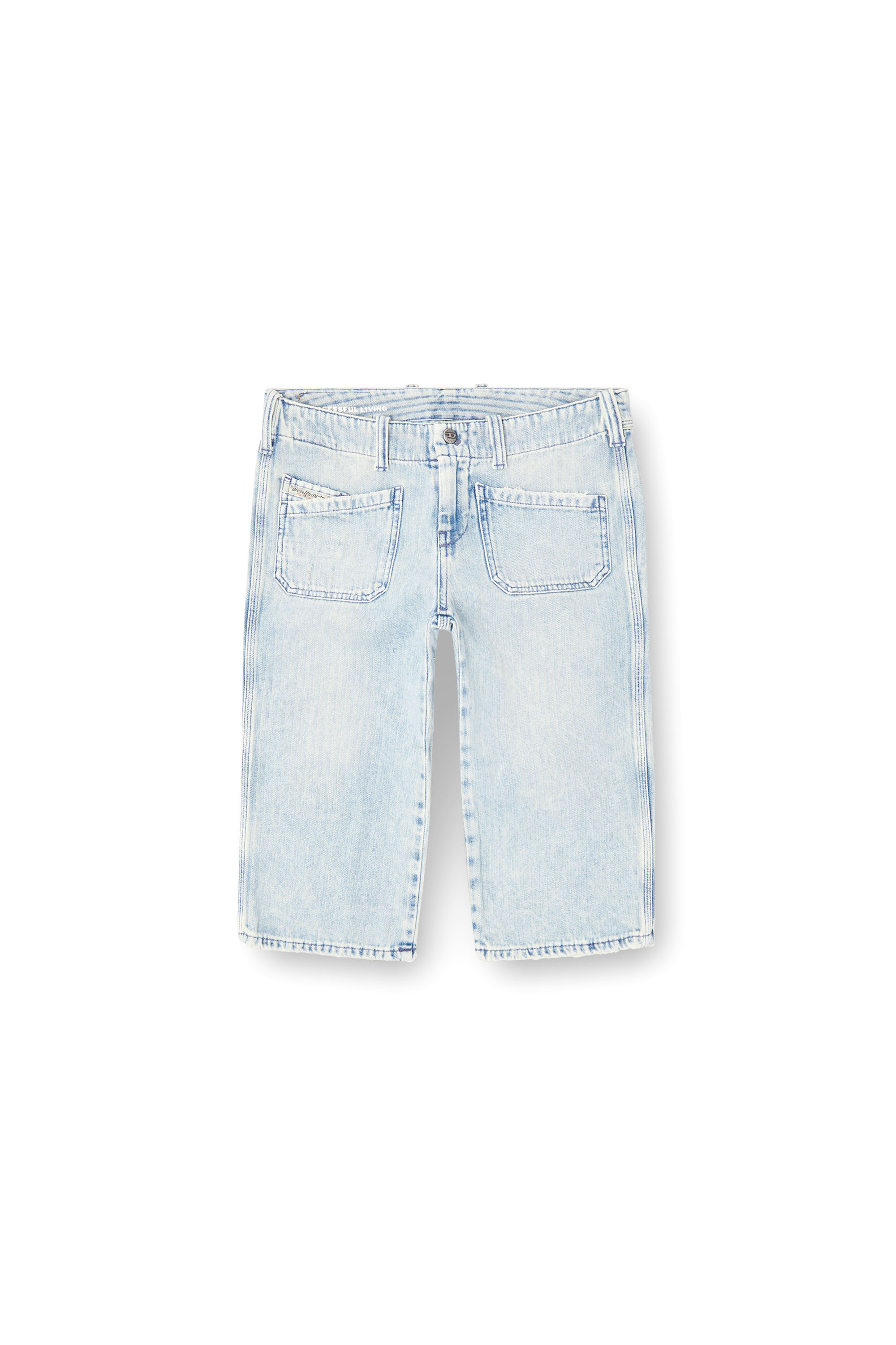 Diesel - DE-KEATE-SHORT, Damen Capri-Shorts aus Fischgrät-Denim in Hellblau - 3