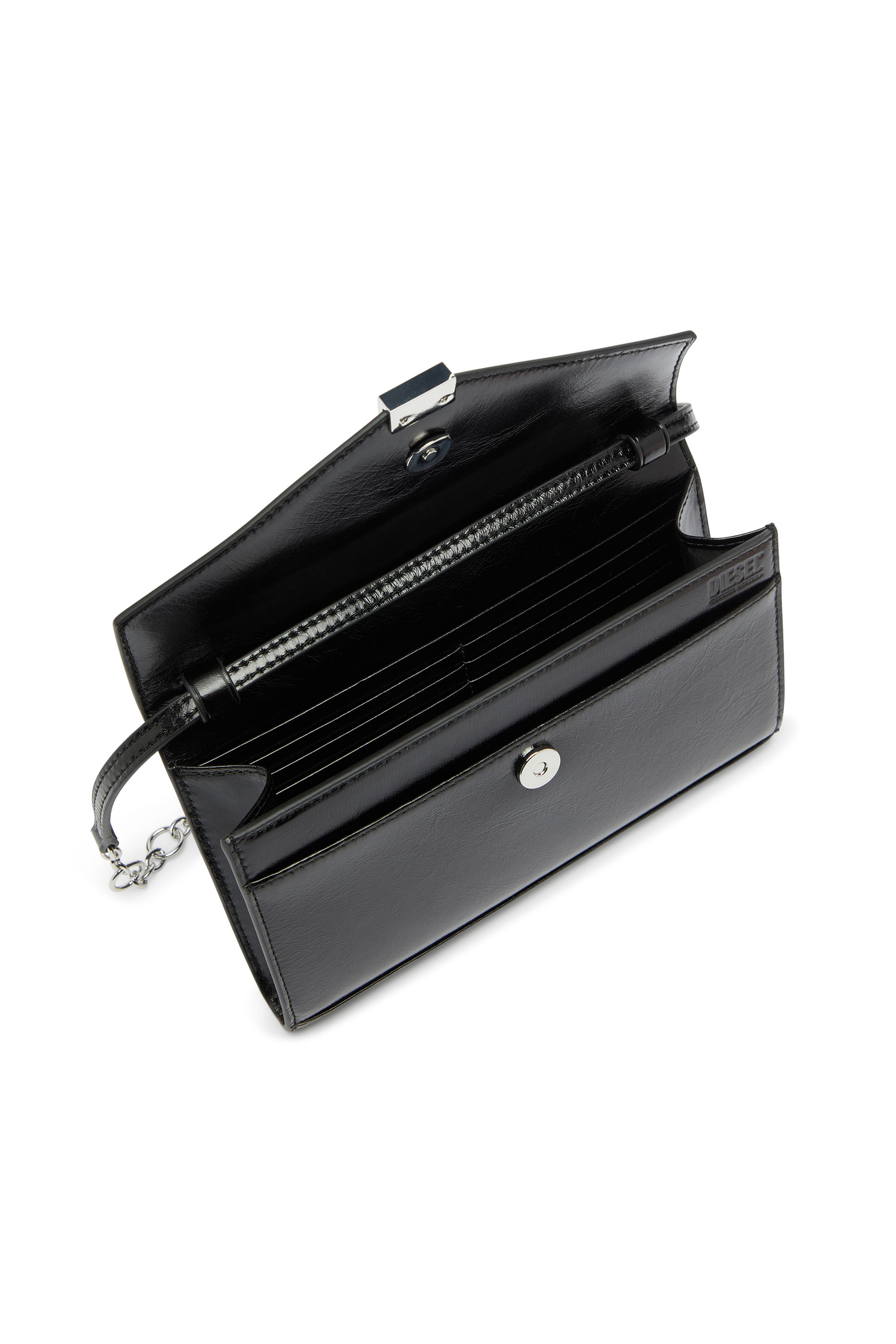 Diesel - D-ENVELOP WALLET ON CHAIN, Damen Geldb&ouml;rse aus gl&auml;nzendem, geknittertem Leder in null - 4