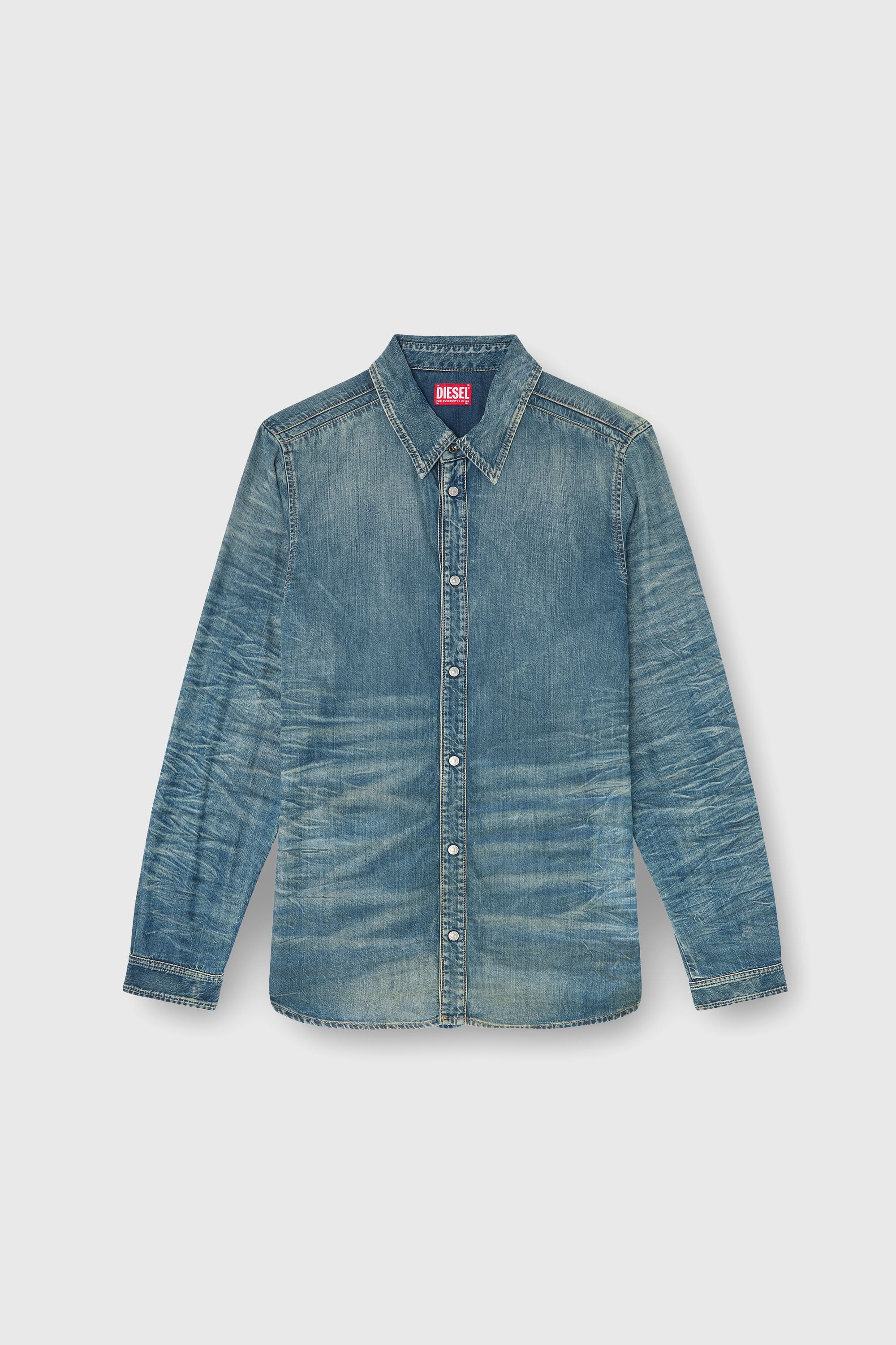 Diesel - D-SYNAR-FSJ4, Herren Hemd aus Denim mit Knitter- und Used-Effekt in Mittelblau - 2