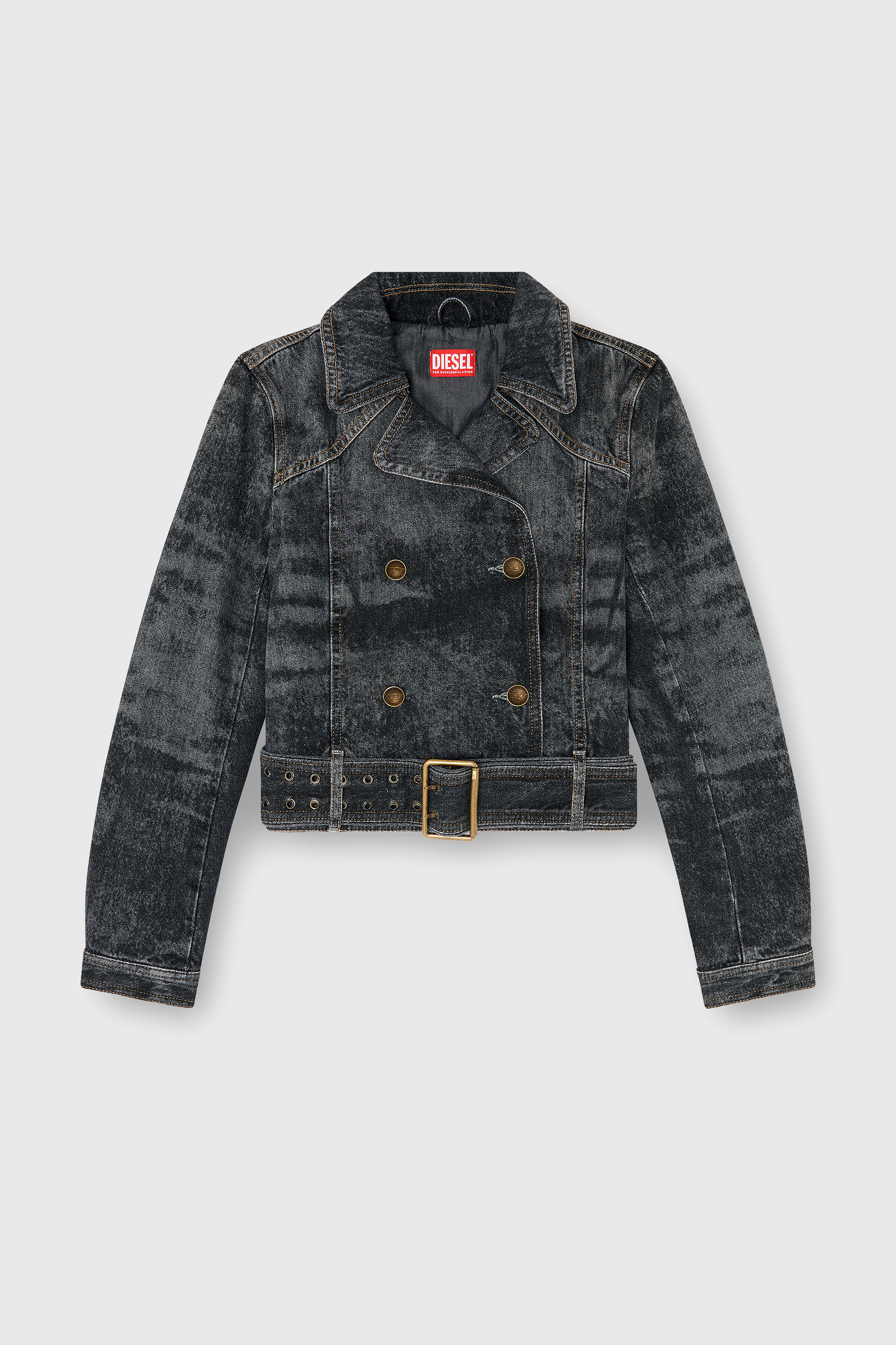 Diesel - DE-LEGEND-S, Damen Cropped Denimjacke mit G&uuml;rtel in Schwarz - 2