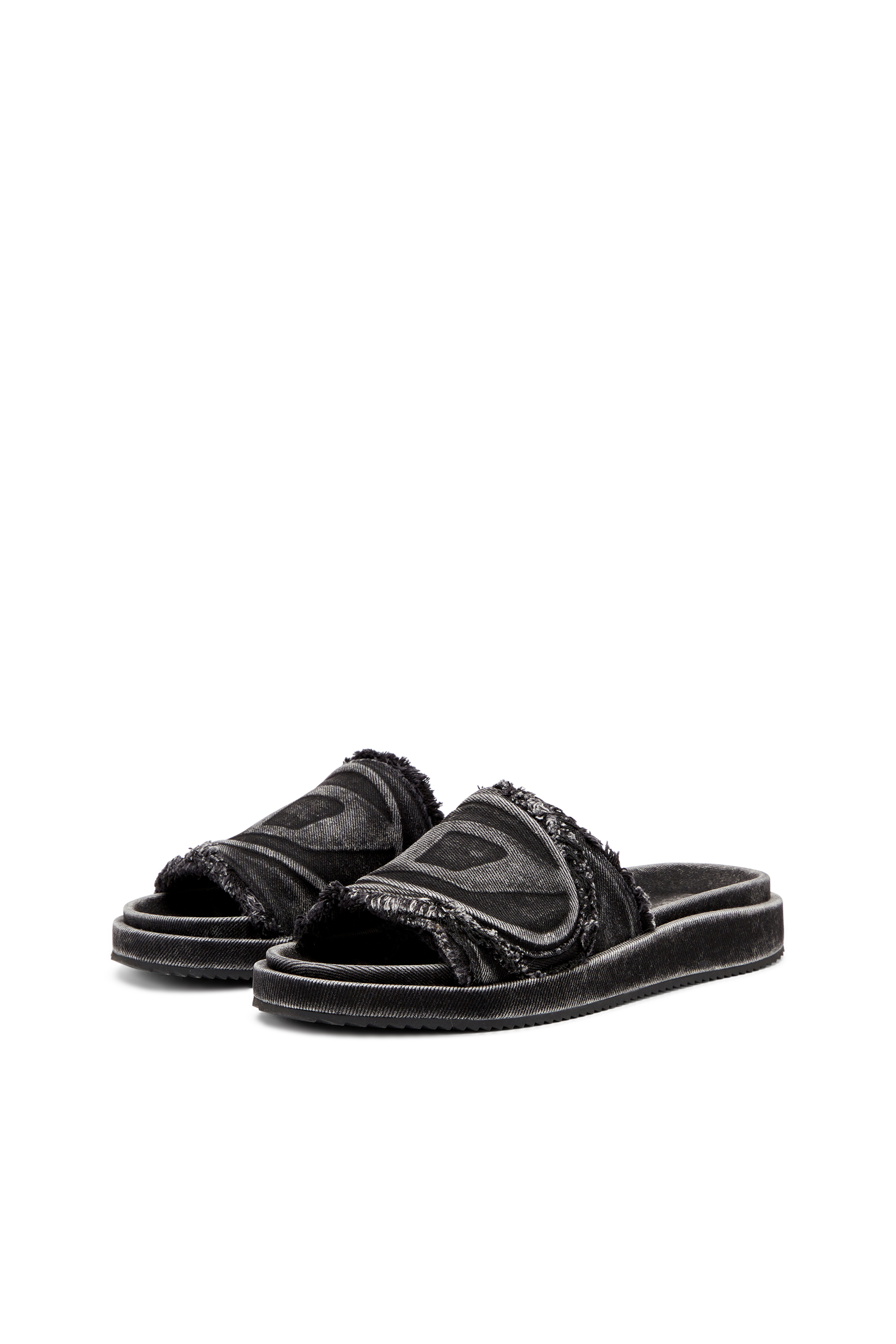 SA-SLIDE D OVAL, Schwarz Diesel - SA-SLIDE D OVAL, Unisex Sa-Slide D-Slides aus vielgetragenem Denim in Schwarz - 8