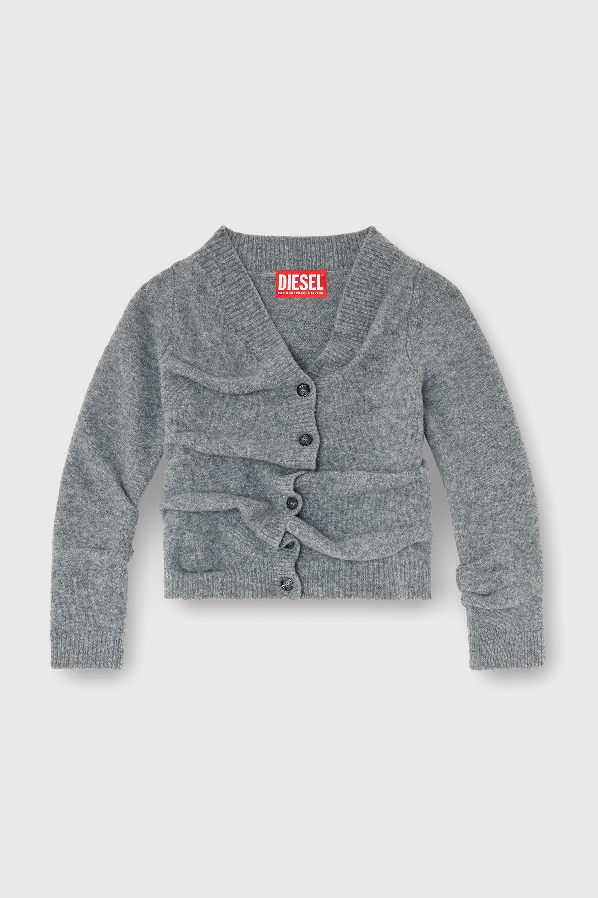 Diesel - M-AVA, Damen Kurze Strickjacke aus gewalktem Strick mit gekr&auml;uselter Struktur in Grau - 2