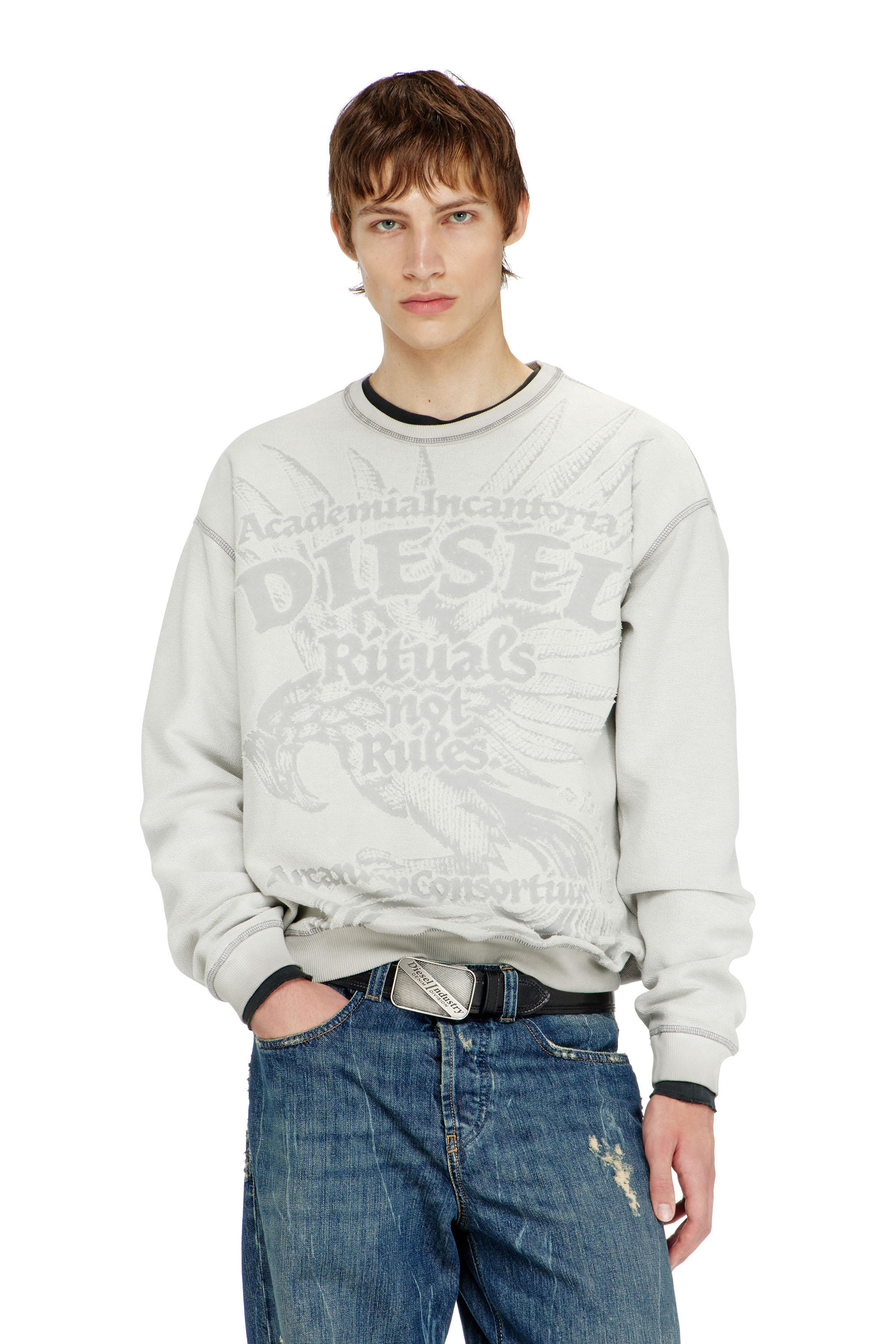 Diesel - S-ARON-RAW, Herren Sweatshirt mit d&eacute;vor&eacute;-Print in null - 1