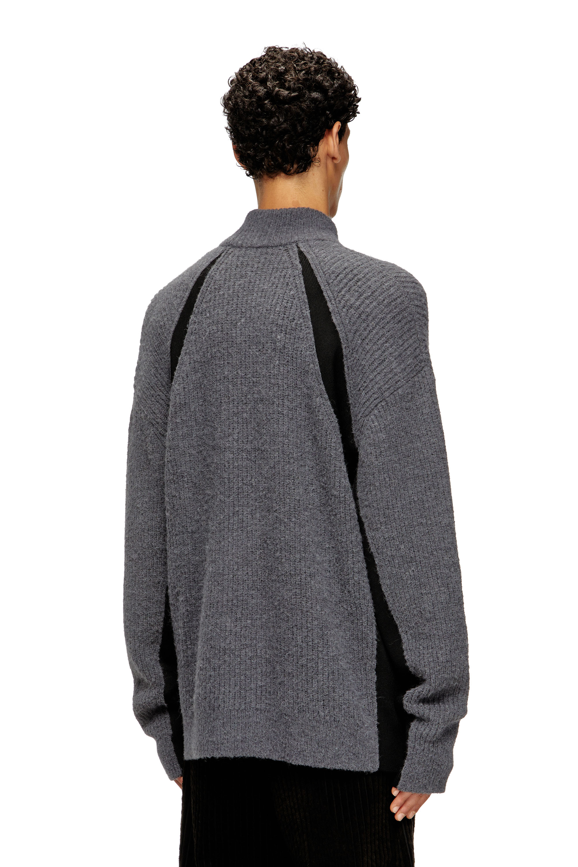 Diesel - K-LOLLO-TN, Herren Pullover aus Alpakamischung mit kontrastierenden Einsätzen in Grau - 4