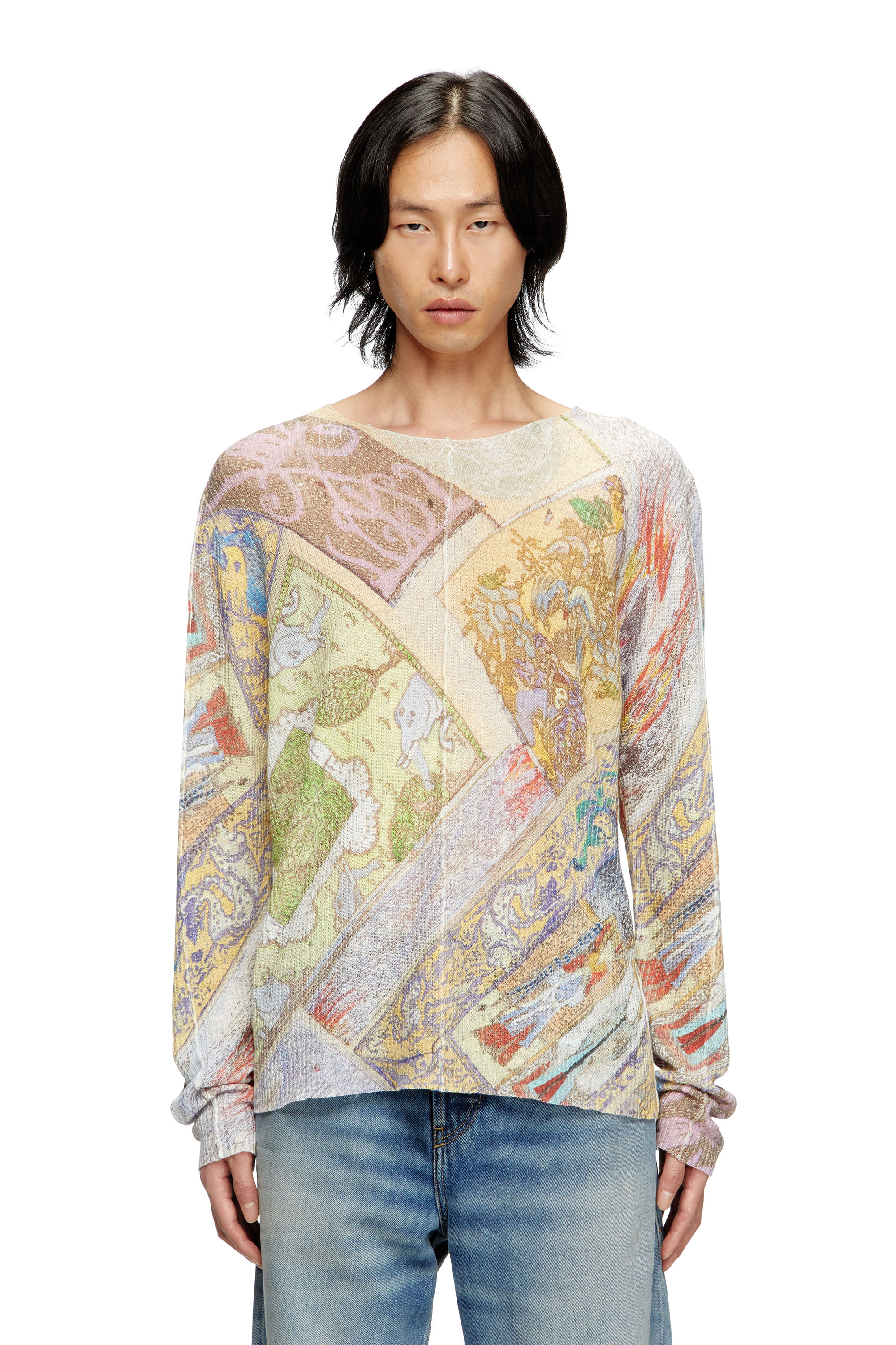 Diesel - K-RENTON, Unisex Pullover aus Leinen mit mittelalterlichem Print in Beige/Gelb - 3