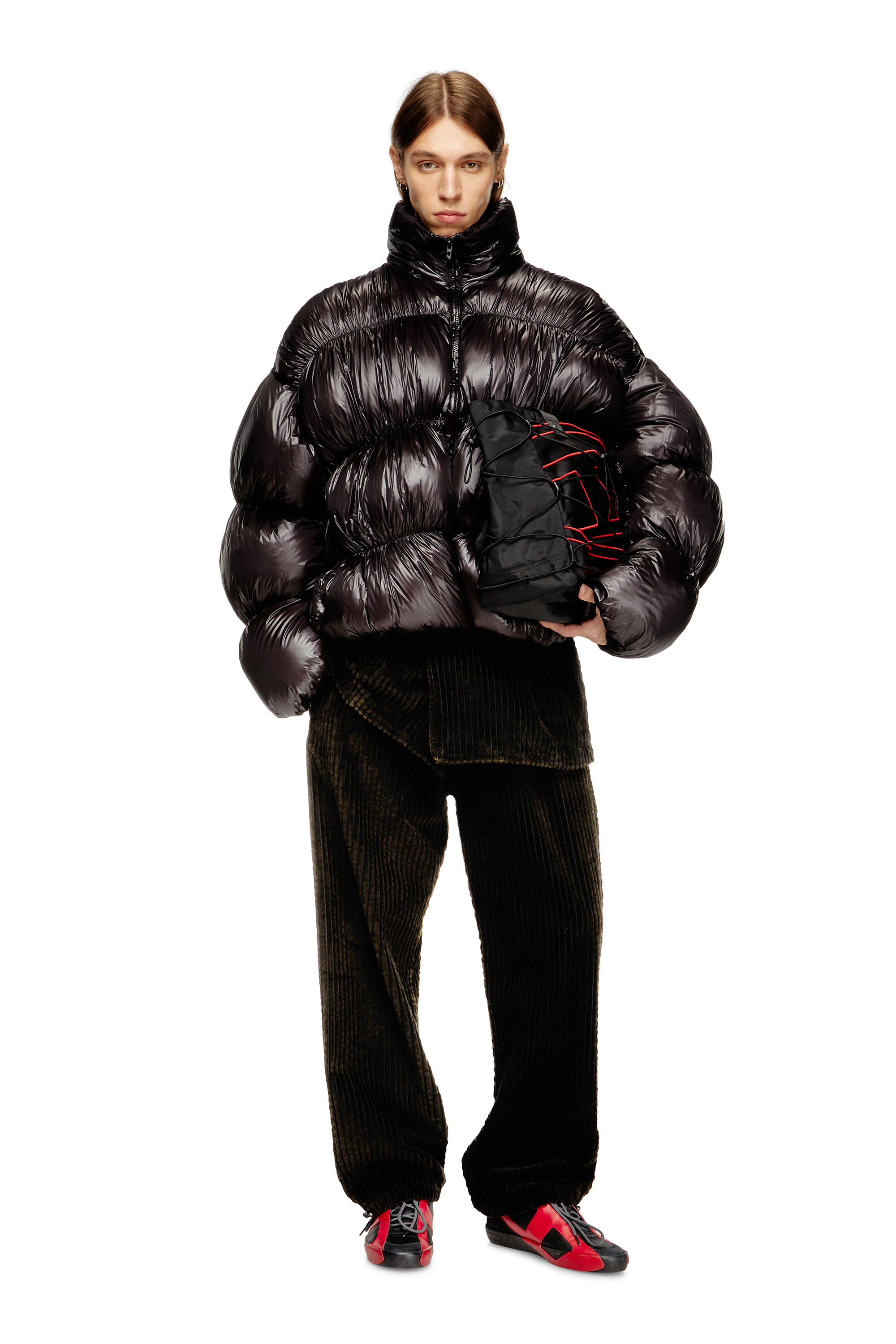 Diesel - W-CHOCO, Man's Hooded down jacket with bubble effect in Black - 1