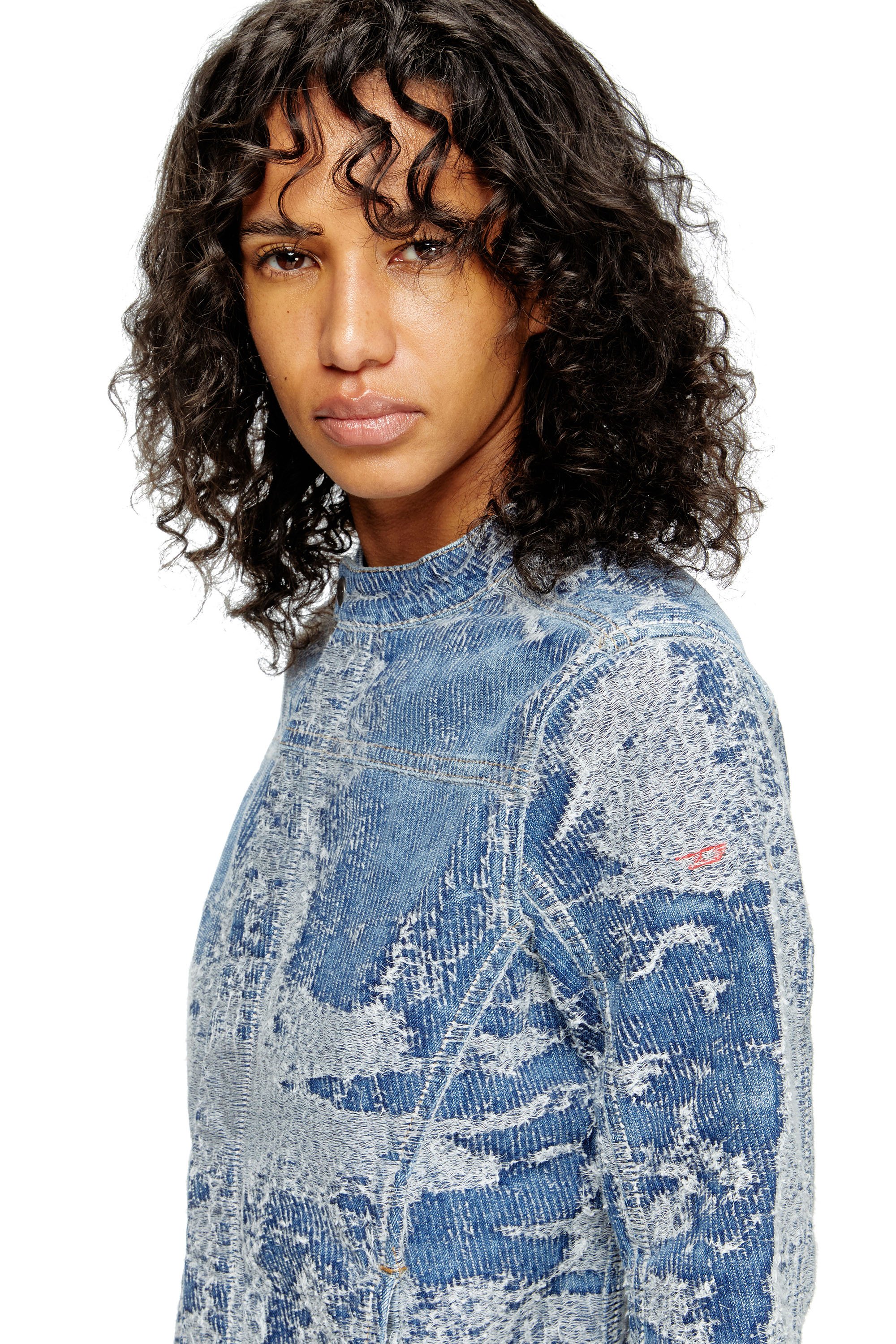 Diesel - DE-MOR-S1, Damen Jacke aus vielgetragenem Jacquard-Denim in Mittelblau - 5