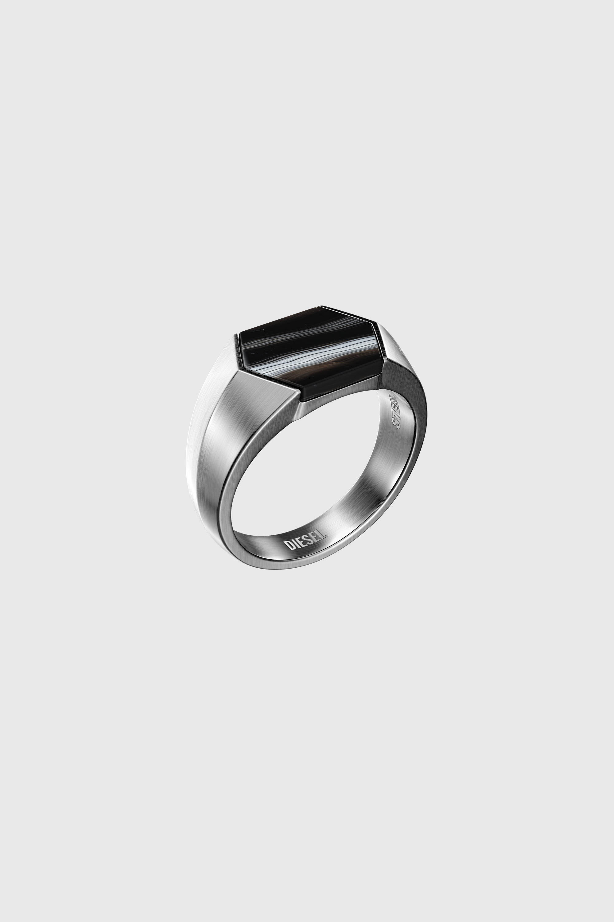Diesel - DX1711040, Unisex Siegelring mit schwarzem Achat in Silber/Schwarz - 1