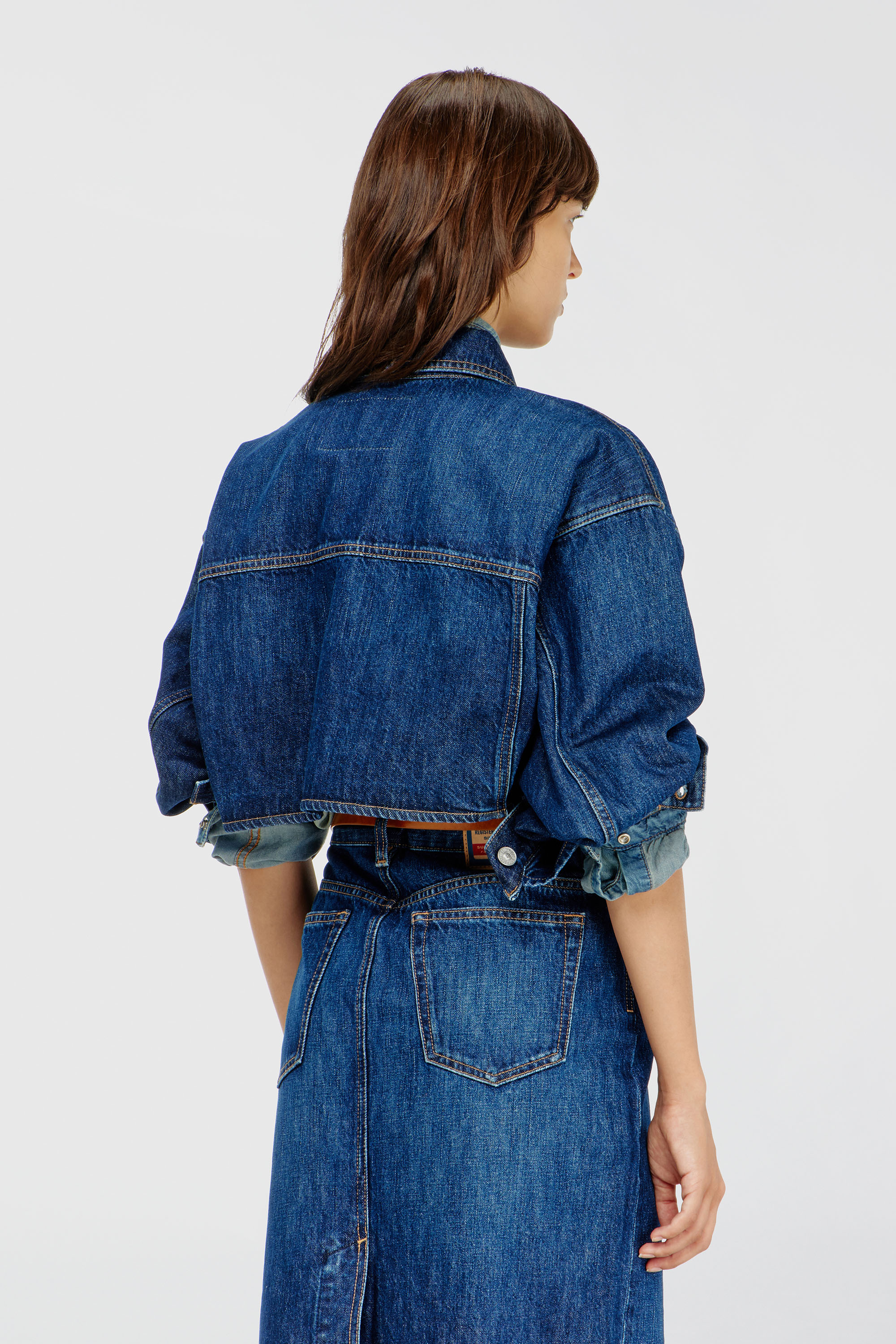 Diesel - DE-MALLEY, Damen Cropped oversized denim trucker jacket

&Uuml;bergro&szlig;e cropped Denim-Truckerjacke in Mittelblau - 4
