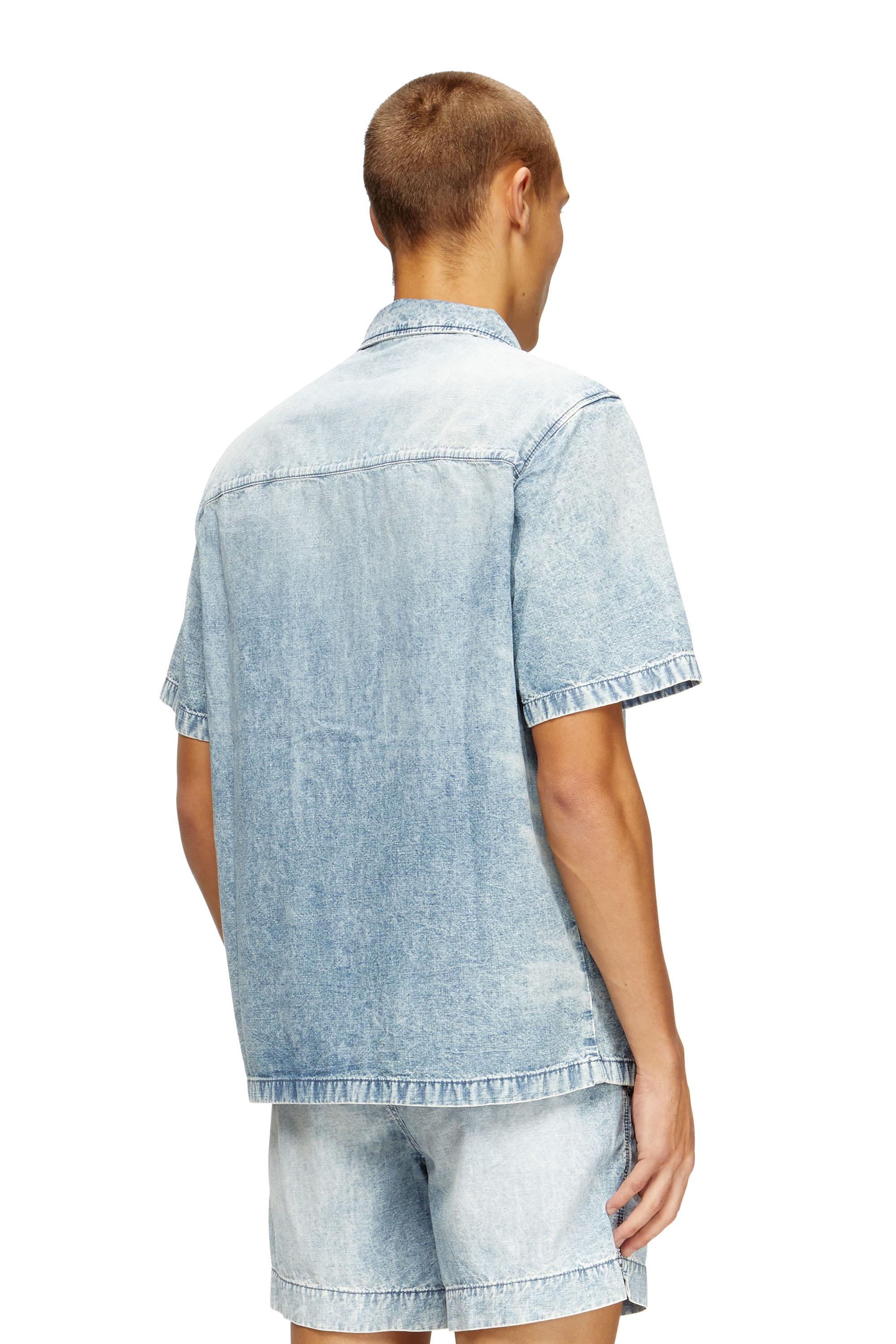 Diesel - D-NABIL-S4, Herren Bowling-Hemd aus marmoriertem Denim in Hellblau - 4