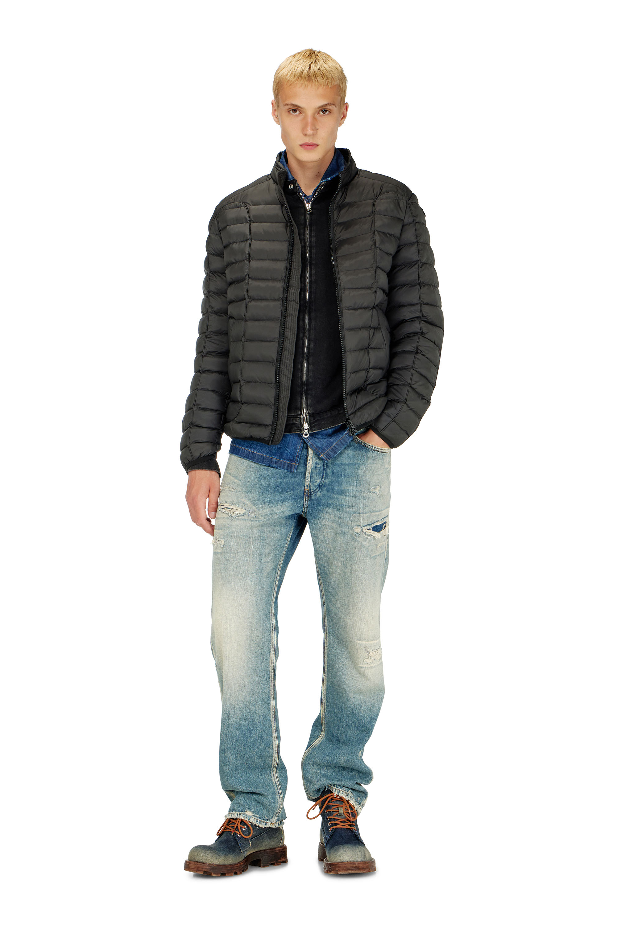 Diesel - W-PILOT, Herren Pufferjacke aus leichtem Nylon in Schwarz - 1
