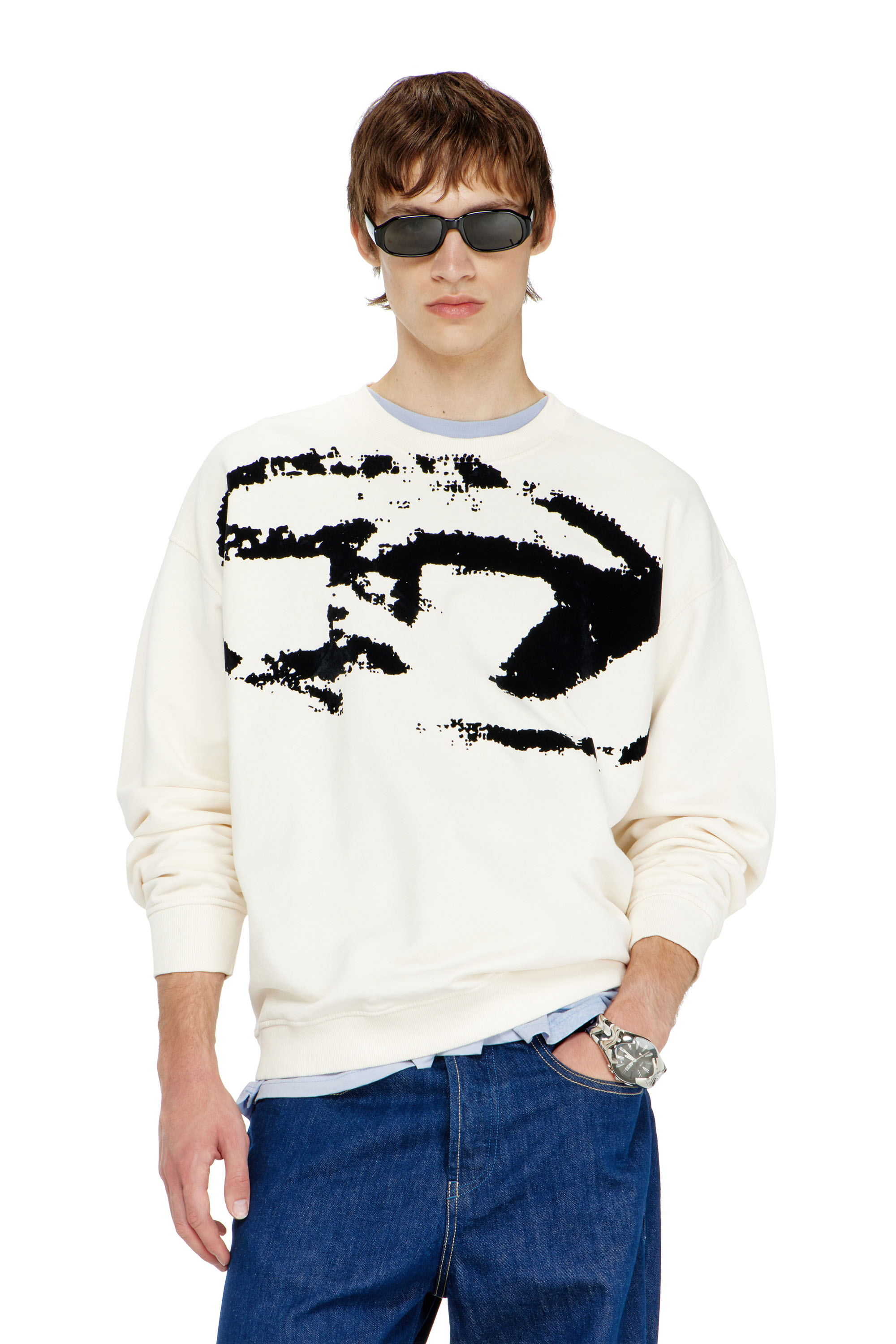 Diesel - S-BOXT-N5, Herren Baumwoll-Sweatshirt mit geflocktem Oval D in null - 1