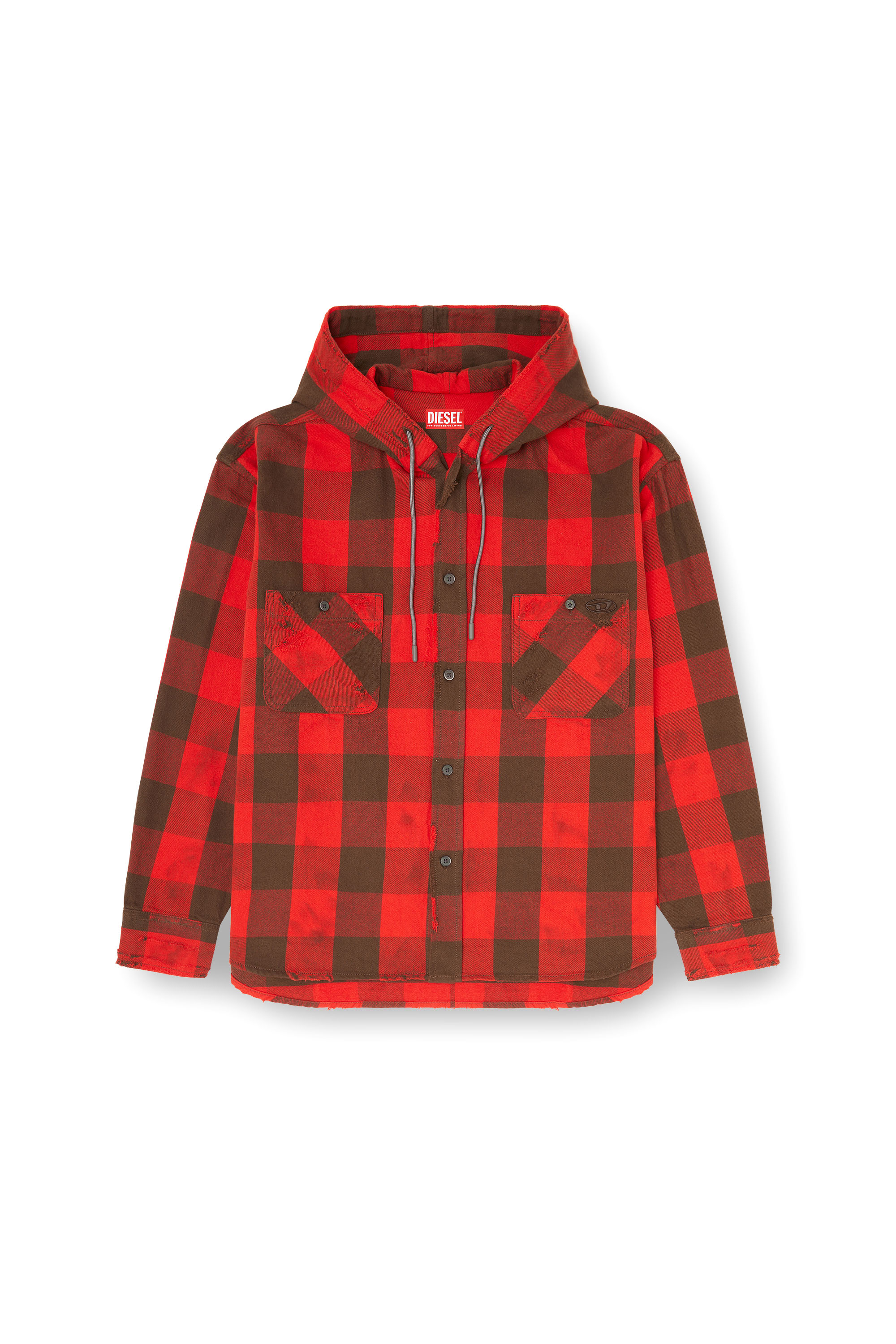 Diesel - S-DRUM-HOODY, Herren Kapuzenshirt aus distressed kariertem Flanell in null - 3