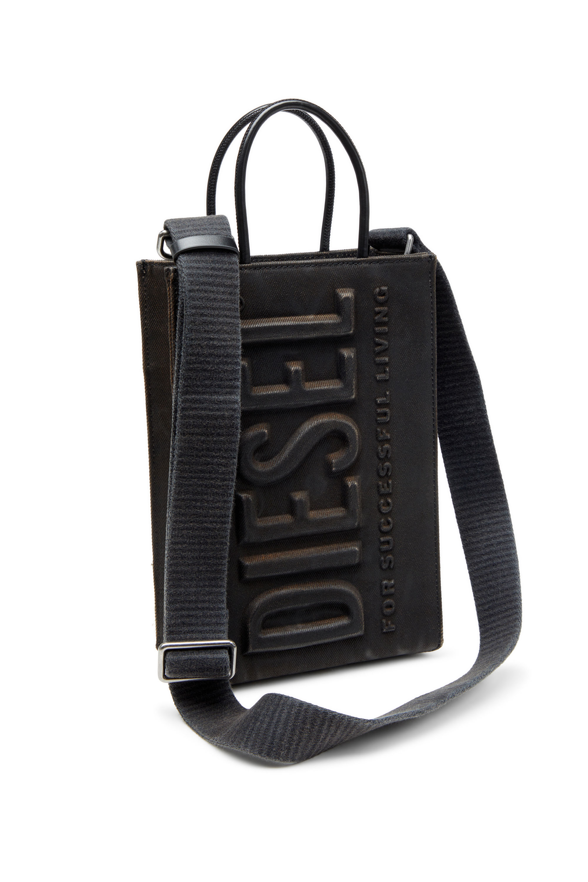 Diesel - LES SHOPPERS SHOPPER M X, Herren Les Shoppers-Tragetasche aus beschichtetem beflocktem Denim in Schwarz - 5