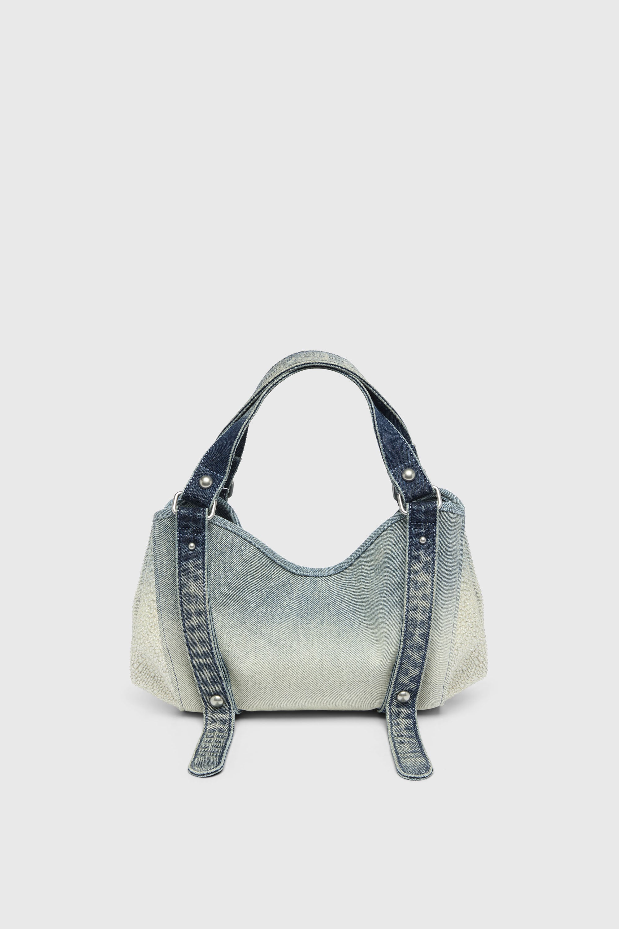 Diesel - D-ONE TOPHANDLE S, Damen D-One-Small Henkeltasche aus solarisiertem Denim mit Kristallen in Blau - 2