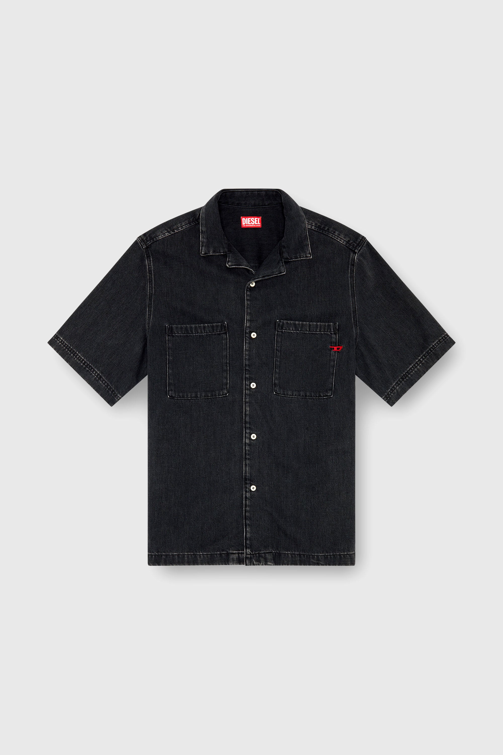 Diesel - D-PAROSHORT, Man's Bowling shirt in denim in Black - 2