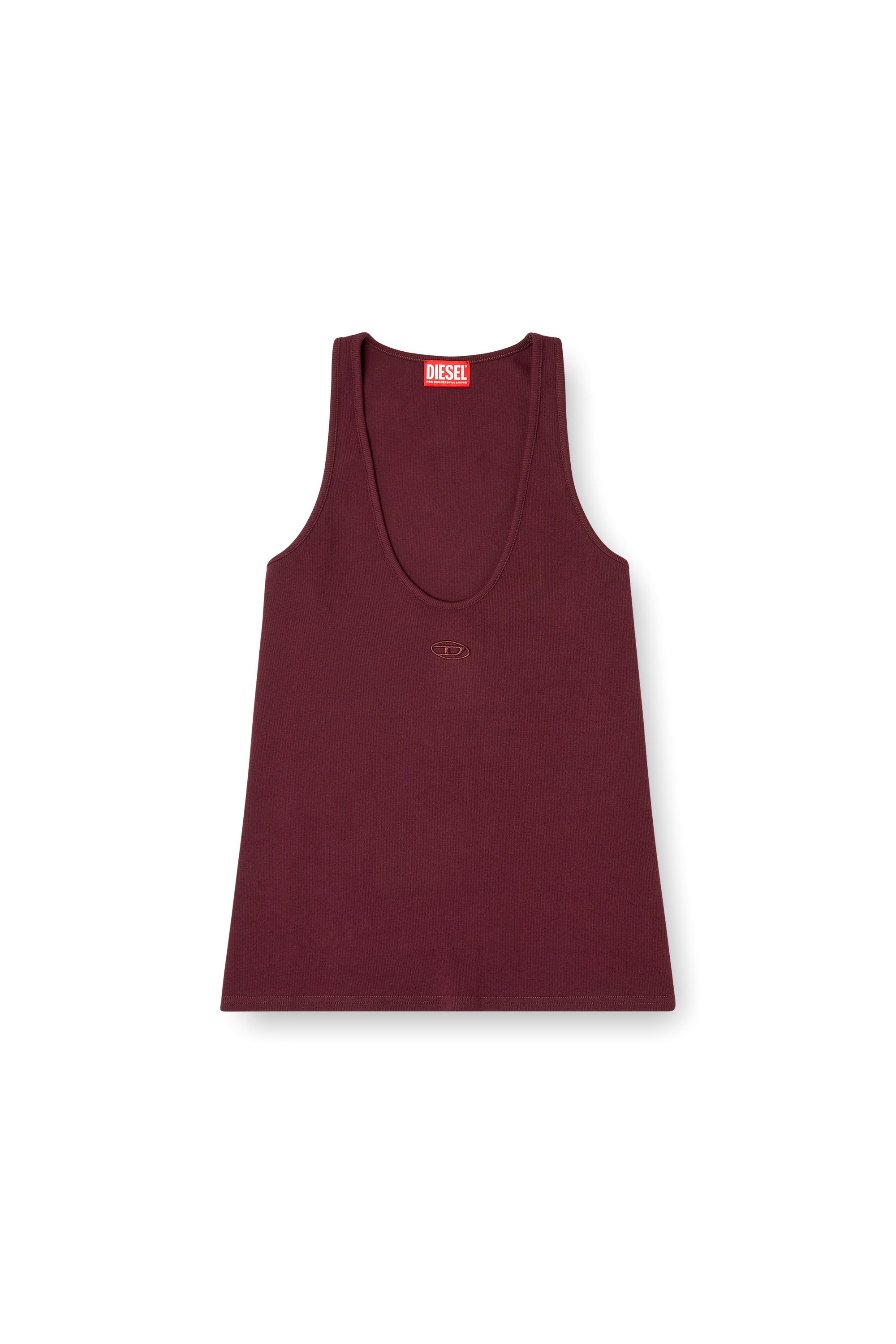 Diesel - FR-T-IPSYA, Damen Burgunderrotes Tanktop mit ovalem D-Detail in Burgunderrot - 2