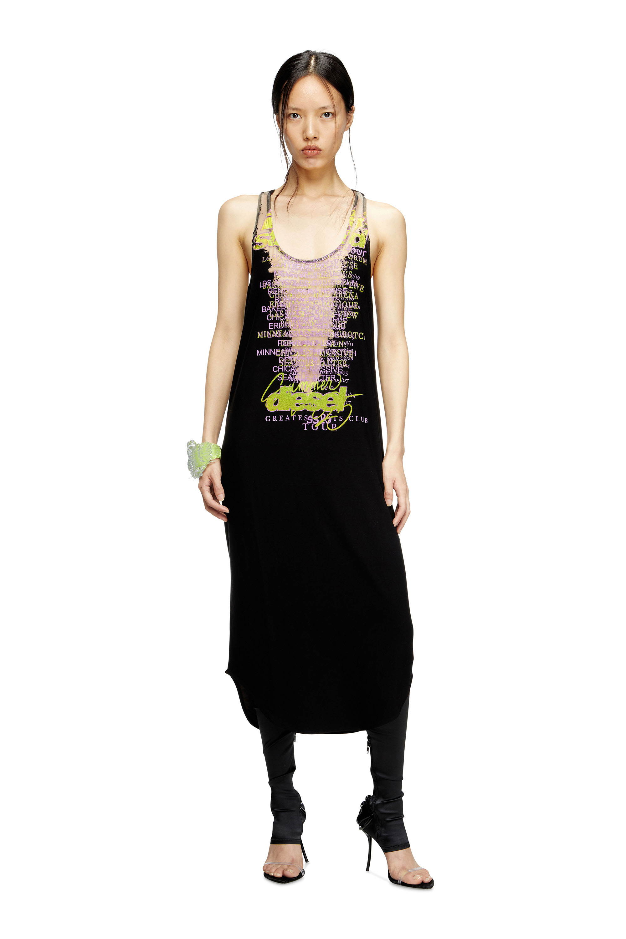 Diesel - D-SHANY-LONG, Damen Ärmelloses Tank-Kleid mit Text-Print in Schwarz - 1