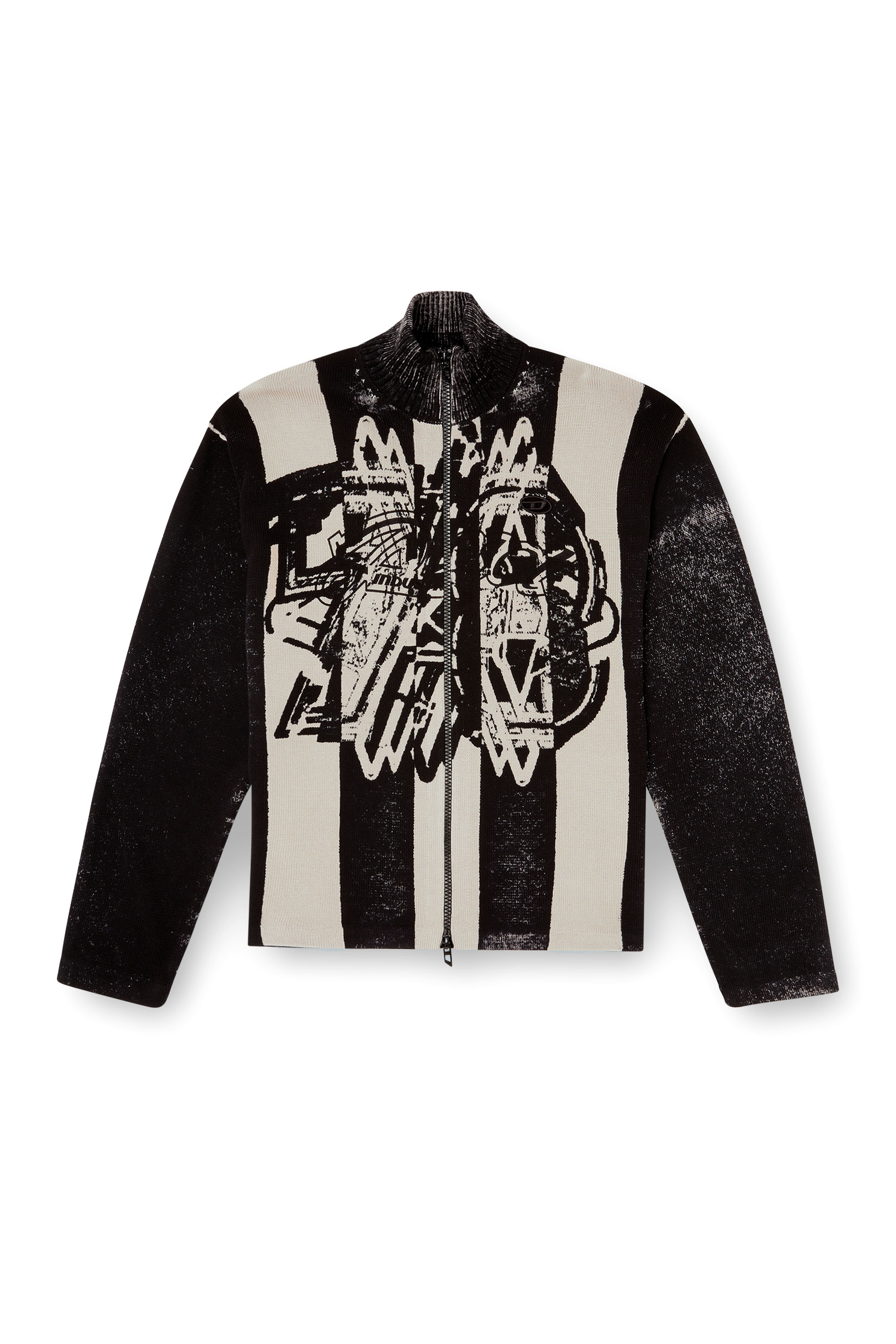 Diesel - K-OLIBA-JKT, Herren Gestreifter Reißverschluss-Cardigan mit Innen-Print in Schwarz/Weiss - 3