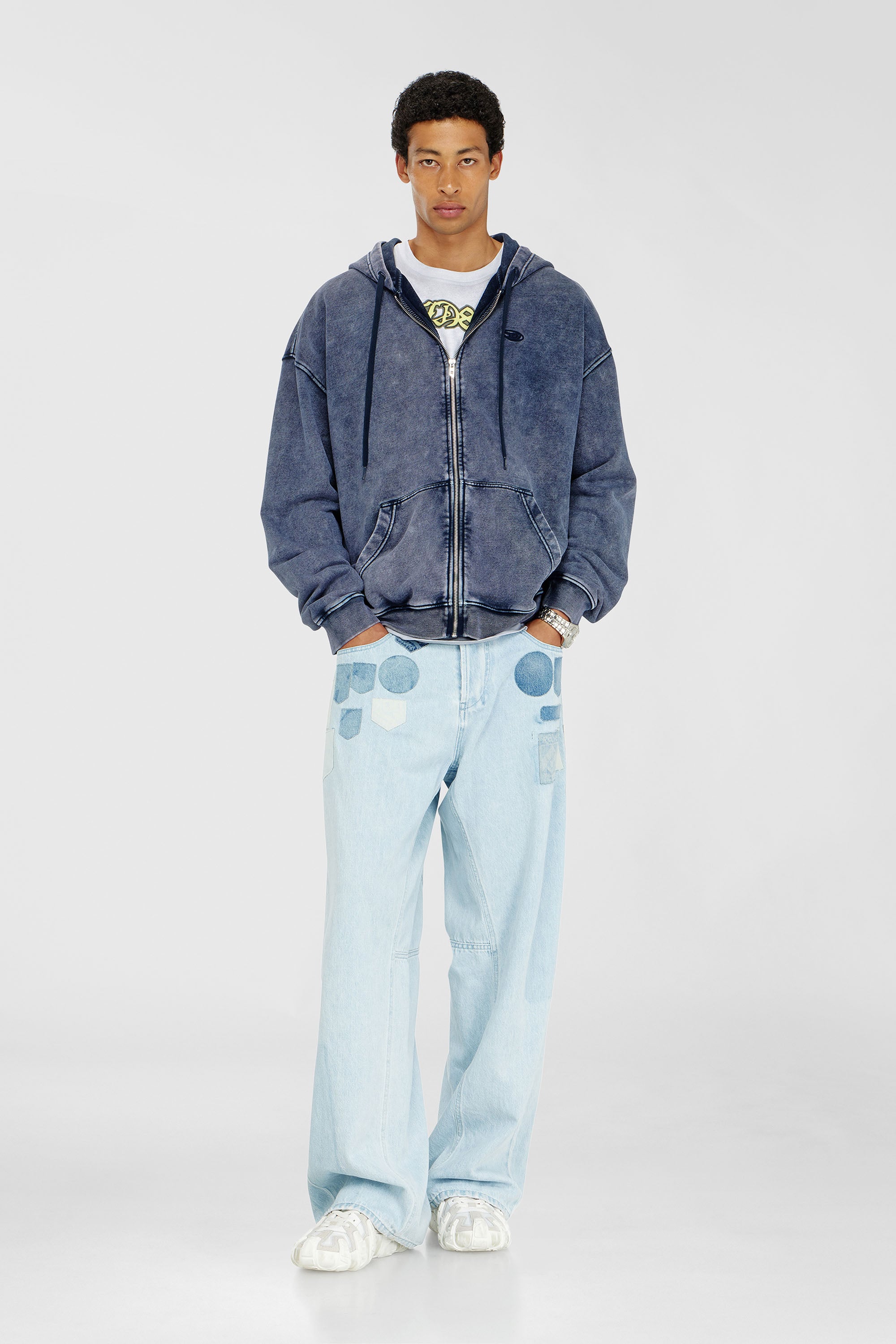 Diesel - S-BOXT-HOOD-ZIP-DEN, Herren Rei&szlig;verschluss-Hoodie aus behandeltem Baumwollfleece in Blau - 2