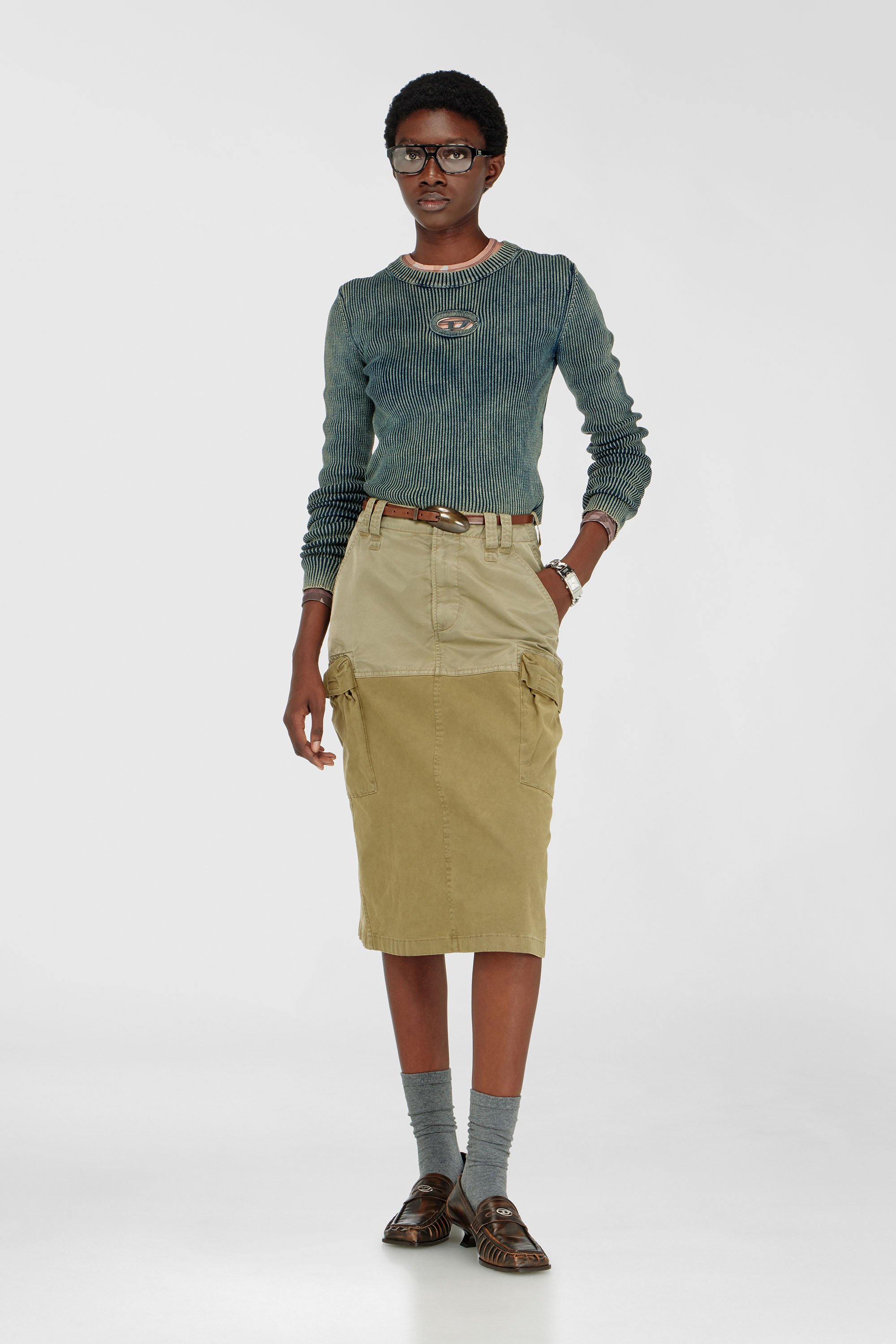 Diesel - M-ANCHOR-A, Damen Top aus Rippstrick mit Oval D in Dunkelblau - 2