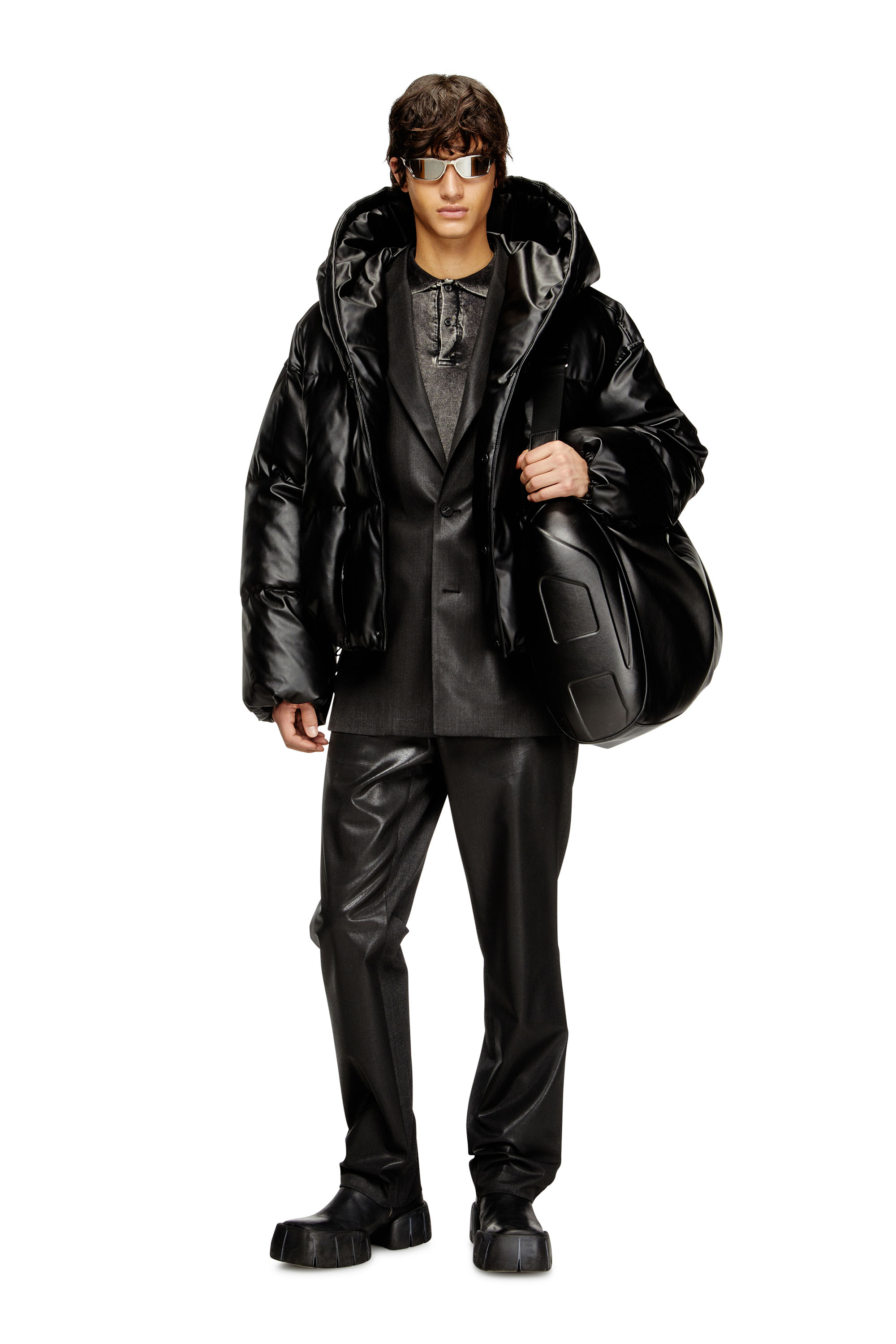 Diesel - W-MYLEY, Herren Hooded Steppjacke aus beschichtetem Gewebe in Schwarz - 1