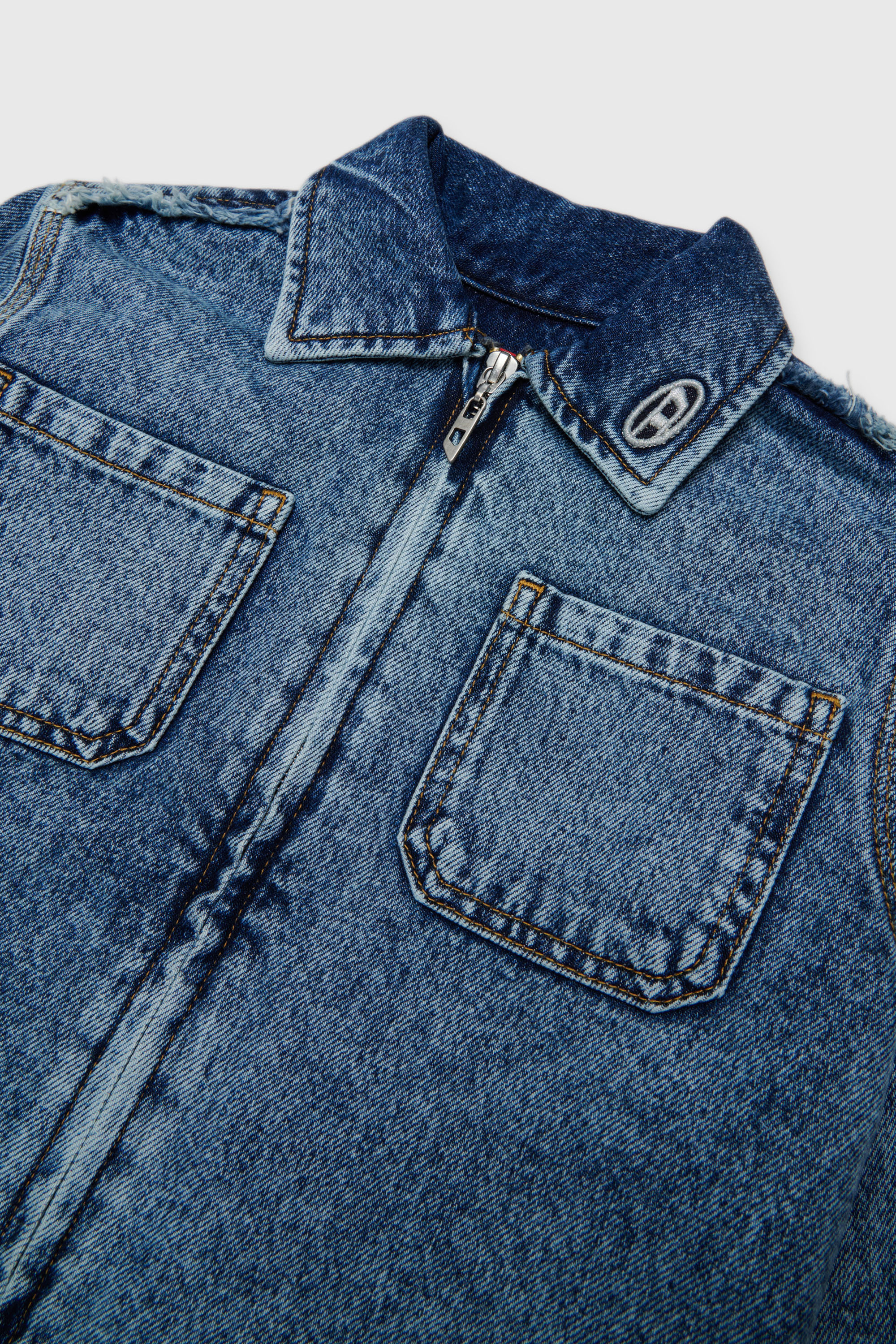 Diesel - CELKA, Woman's Zip-up denim shirt with frayed detail in Medium blue - 3