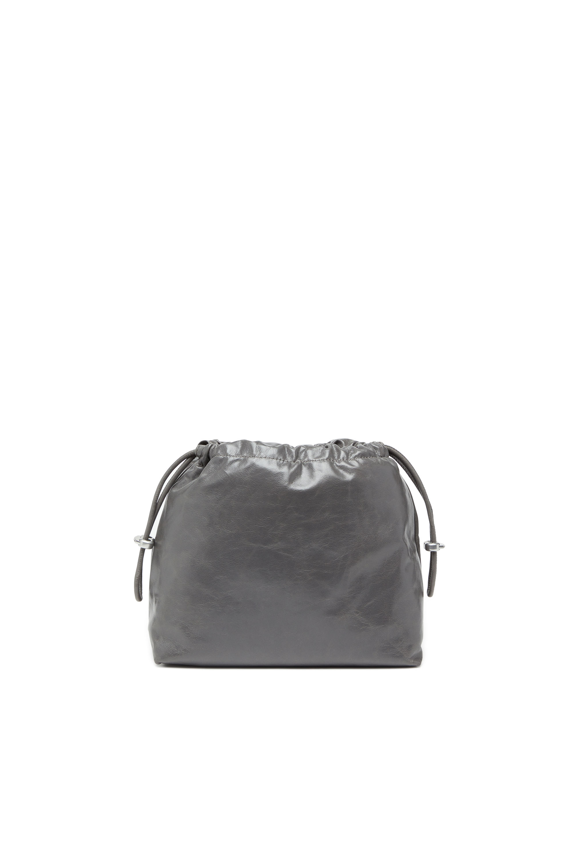 Diesel - SCRUNCH-D BUCKET, Damen Beuteltasche aus glänzendem zerknittertem Leder in Grau - 2