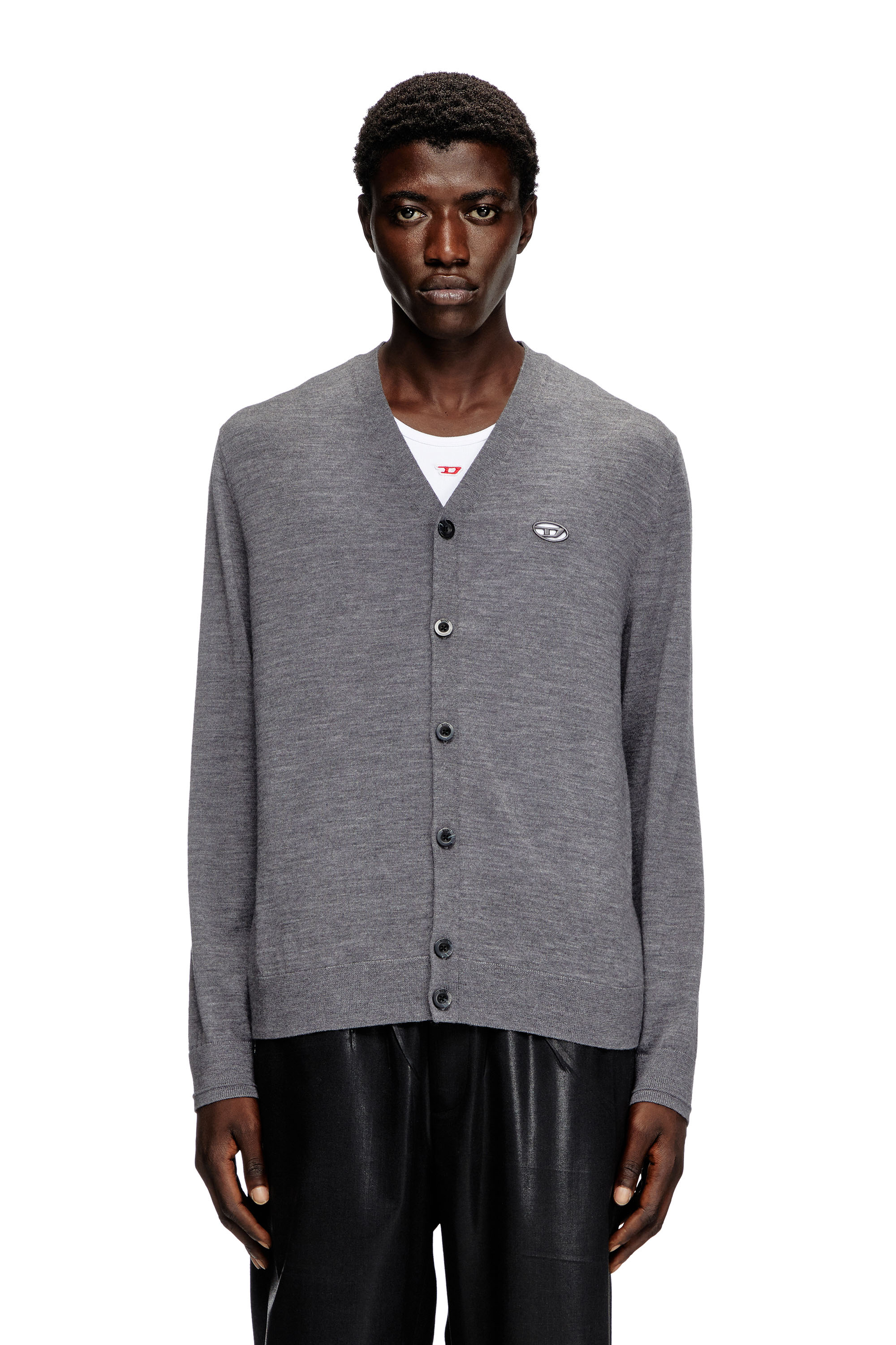 Diesel - K-VOLTO, Herren Cardigan aus Wolle mit Cut-out-Logo in Grau - 3